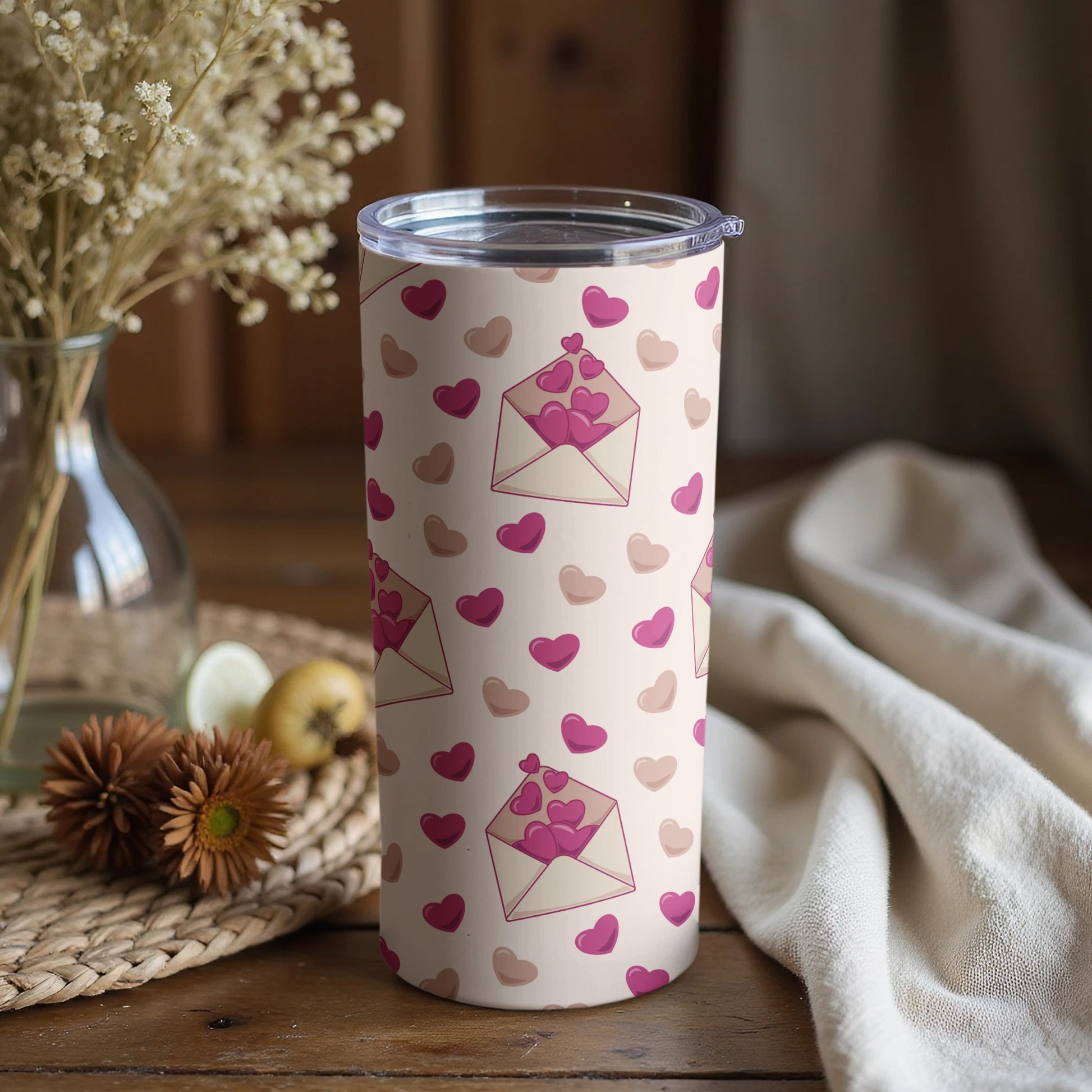 Romantic Hearts with Envelopes Patterned Tumbler