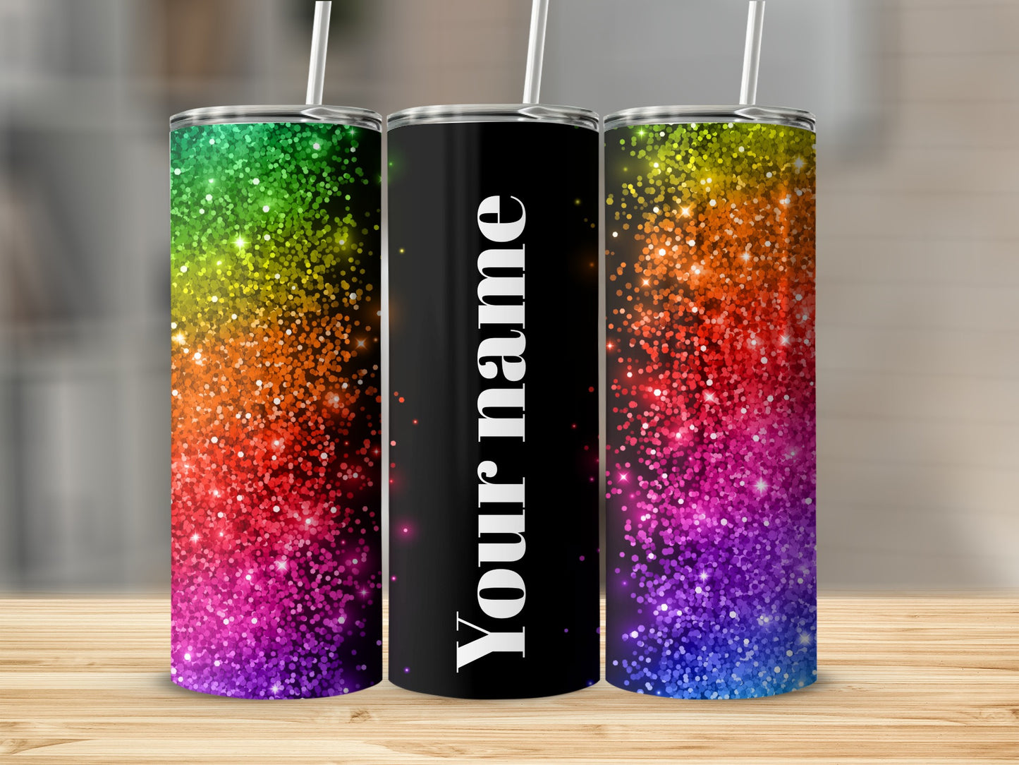 Customizable Sparkling Rainbow Gradient Tumbler