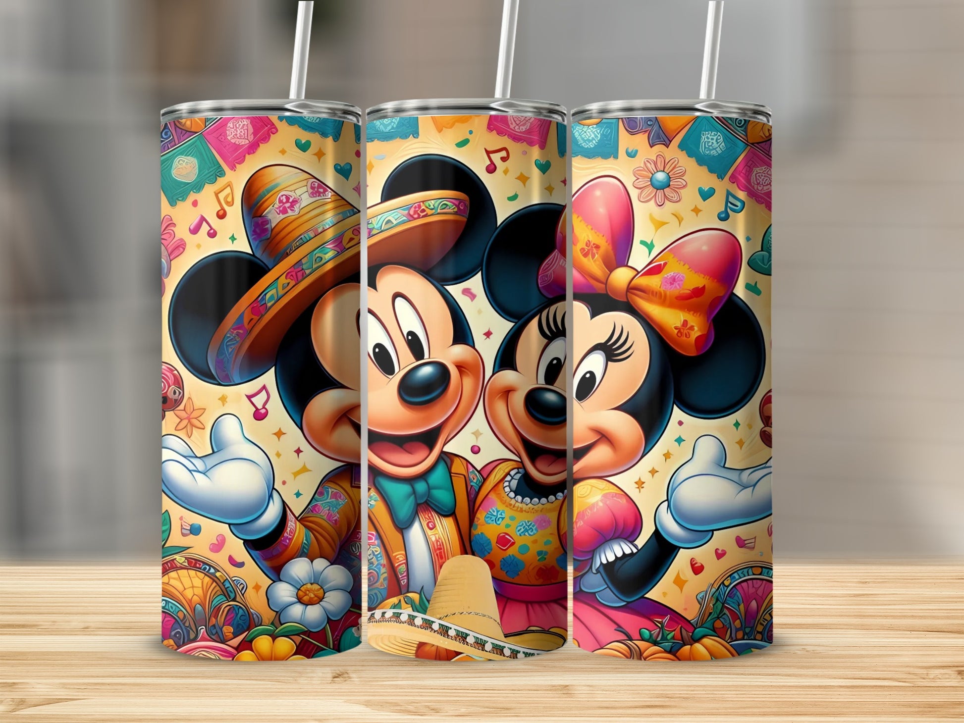 Colorful Mickey and Minnie Fiesta Tumbler Cup with Straw