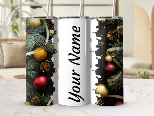 Personalized Christmas Themed Tumbler with Ornaments
