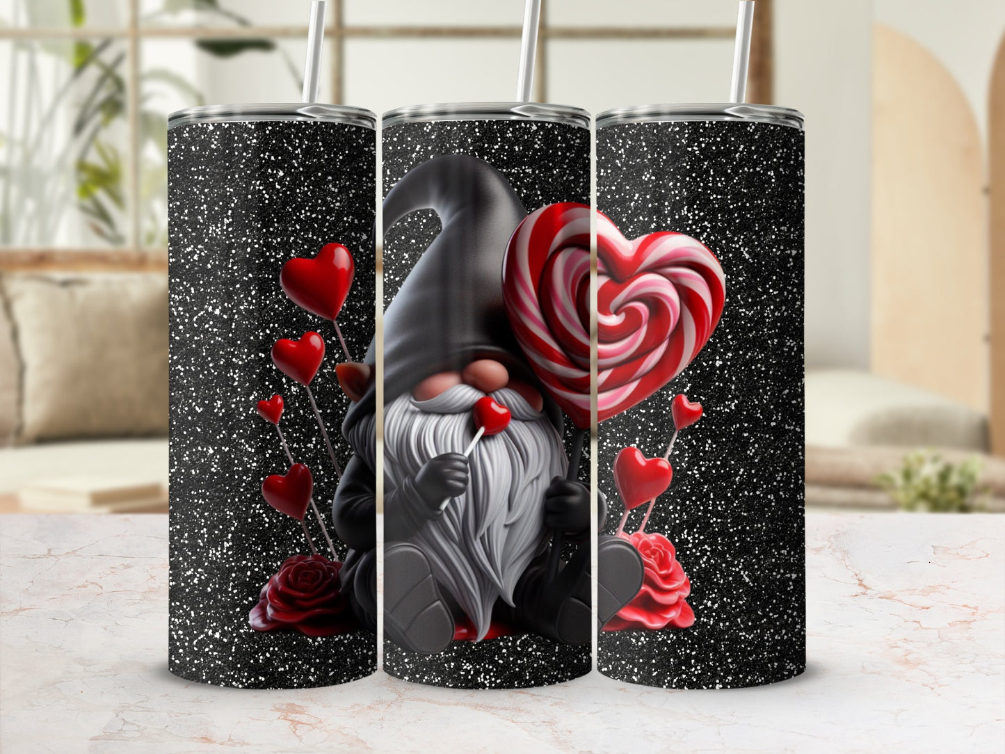 Valentine's Day Gnome Holding Heart Travel Tumbler