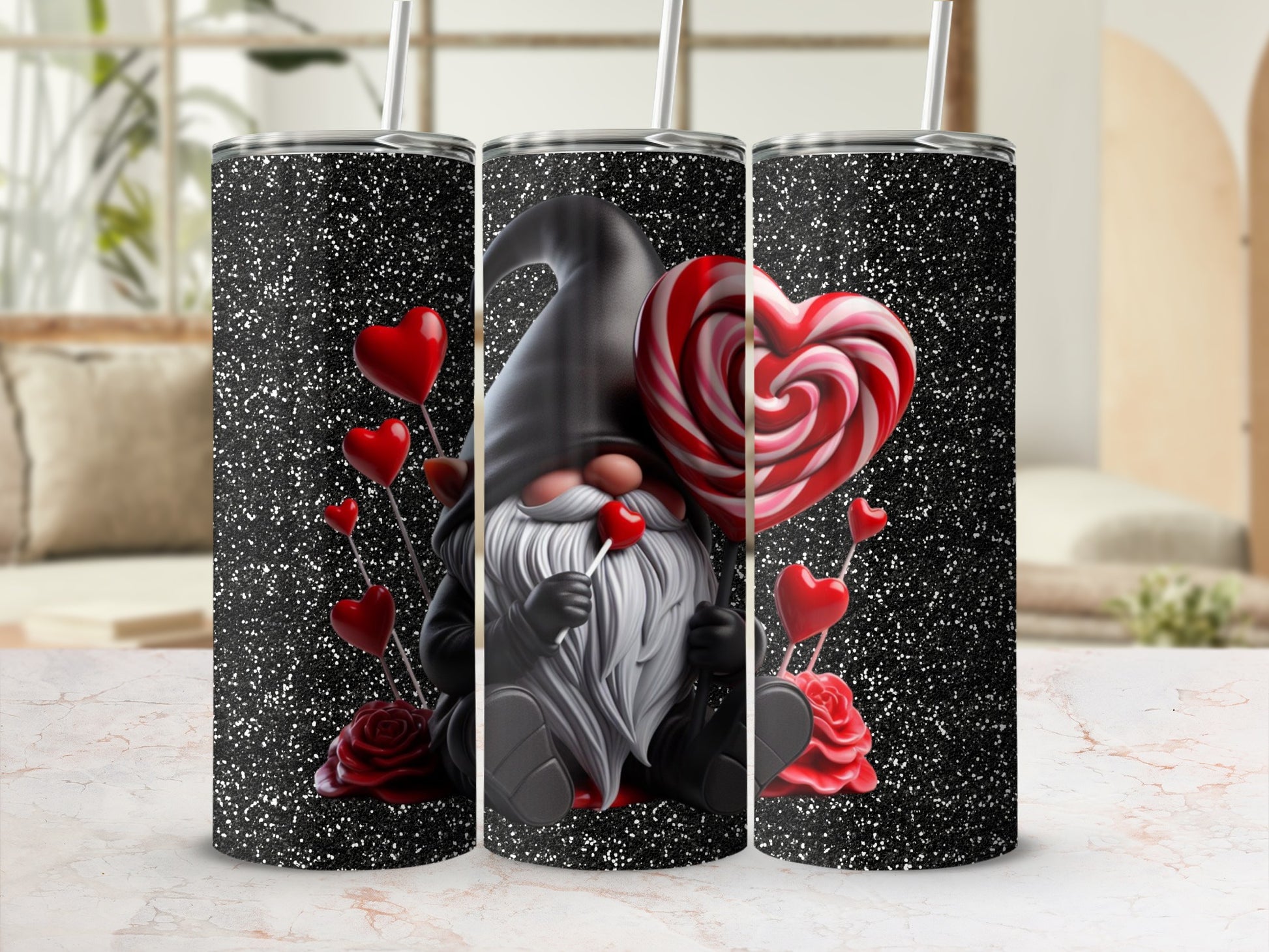 Valentine's Day Gnome Holding Heart Travel Tumbler
