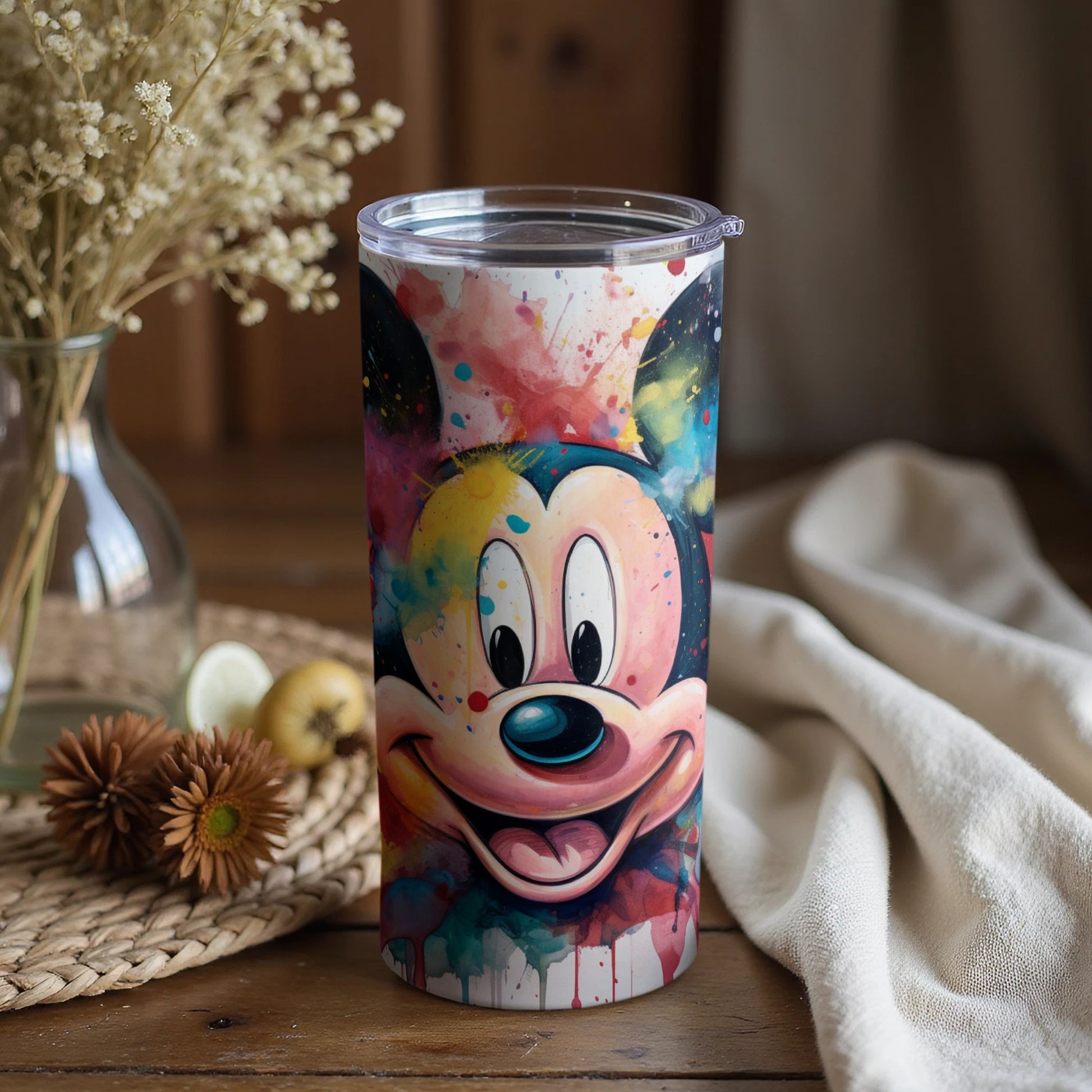 Colorful Mickey Mouse Art Tumbler with Splashes
