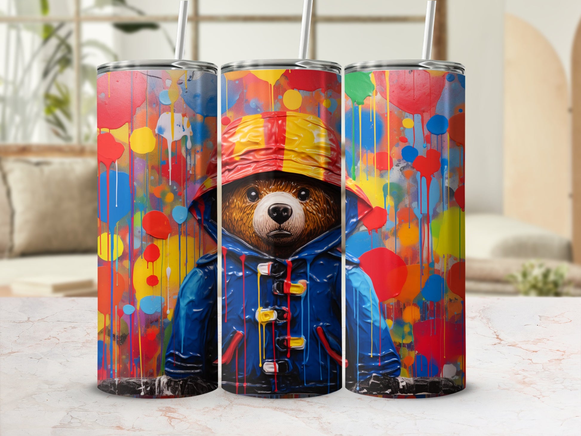 Colorful Bear with Hat Seamless Drinkware Flask Cup