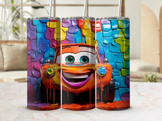 Colorful Cartoon Car Design Travel Mug With Straw
