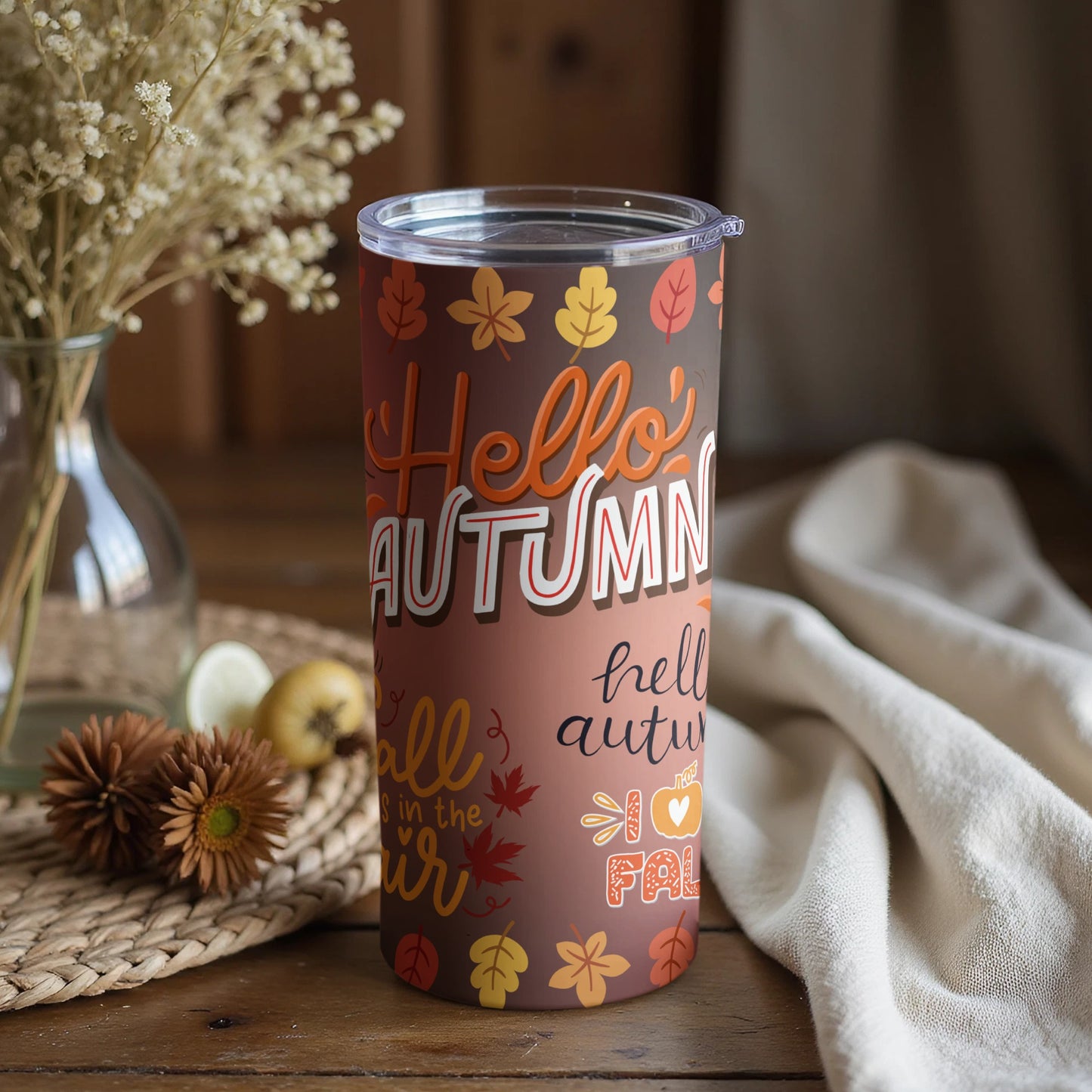 Hello Autumn Fall in the Air I Love Fall travel tumbler