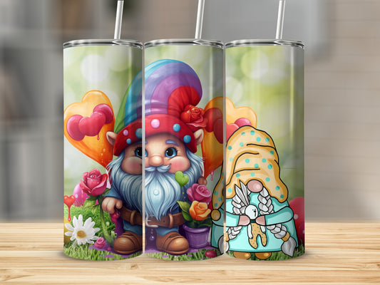 Colorful Gnome and Heart Design Tumbler Cup