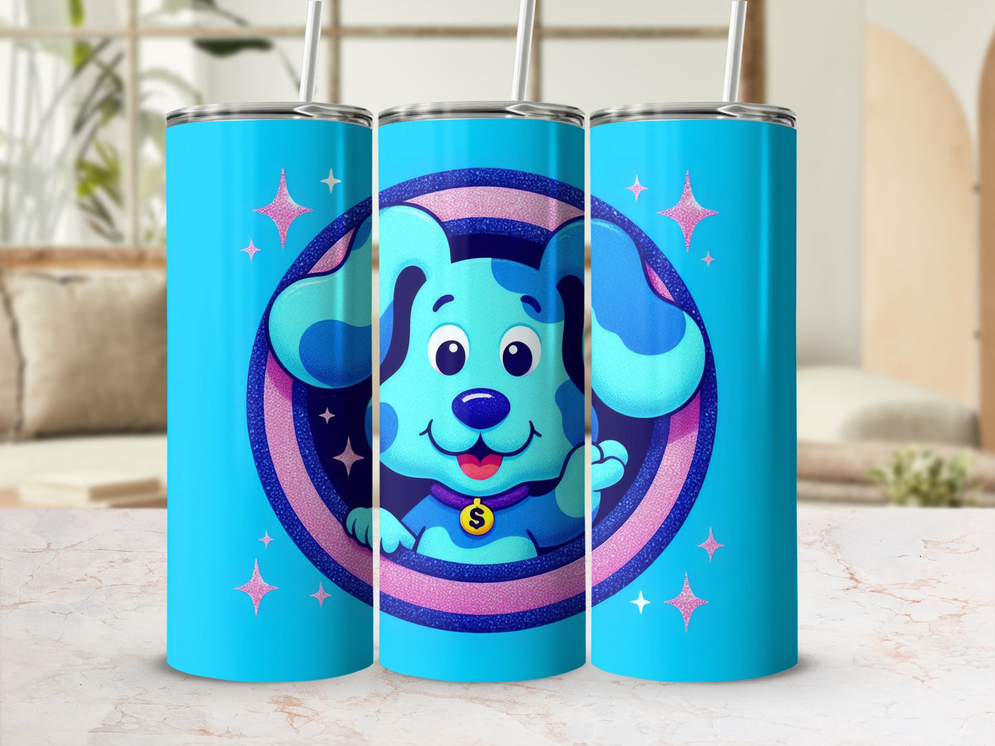 Cute Blue Dog with Stars Insulated Tumbler Cup