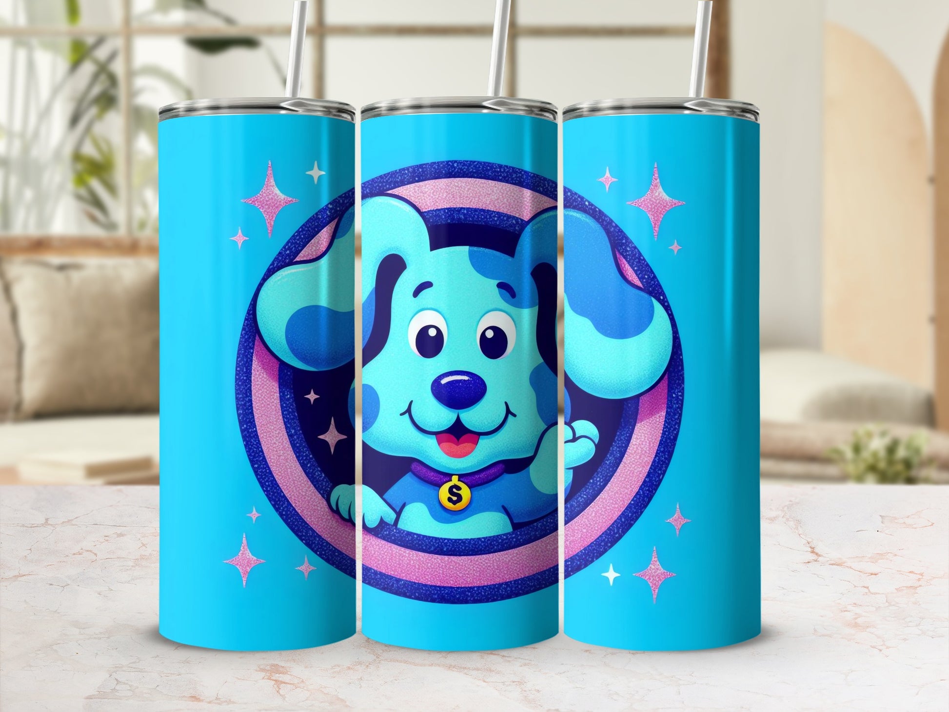 Cute Blue Dog with Stars Insulated Tumbler Cup