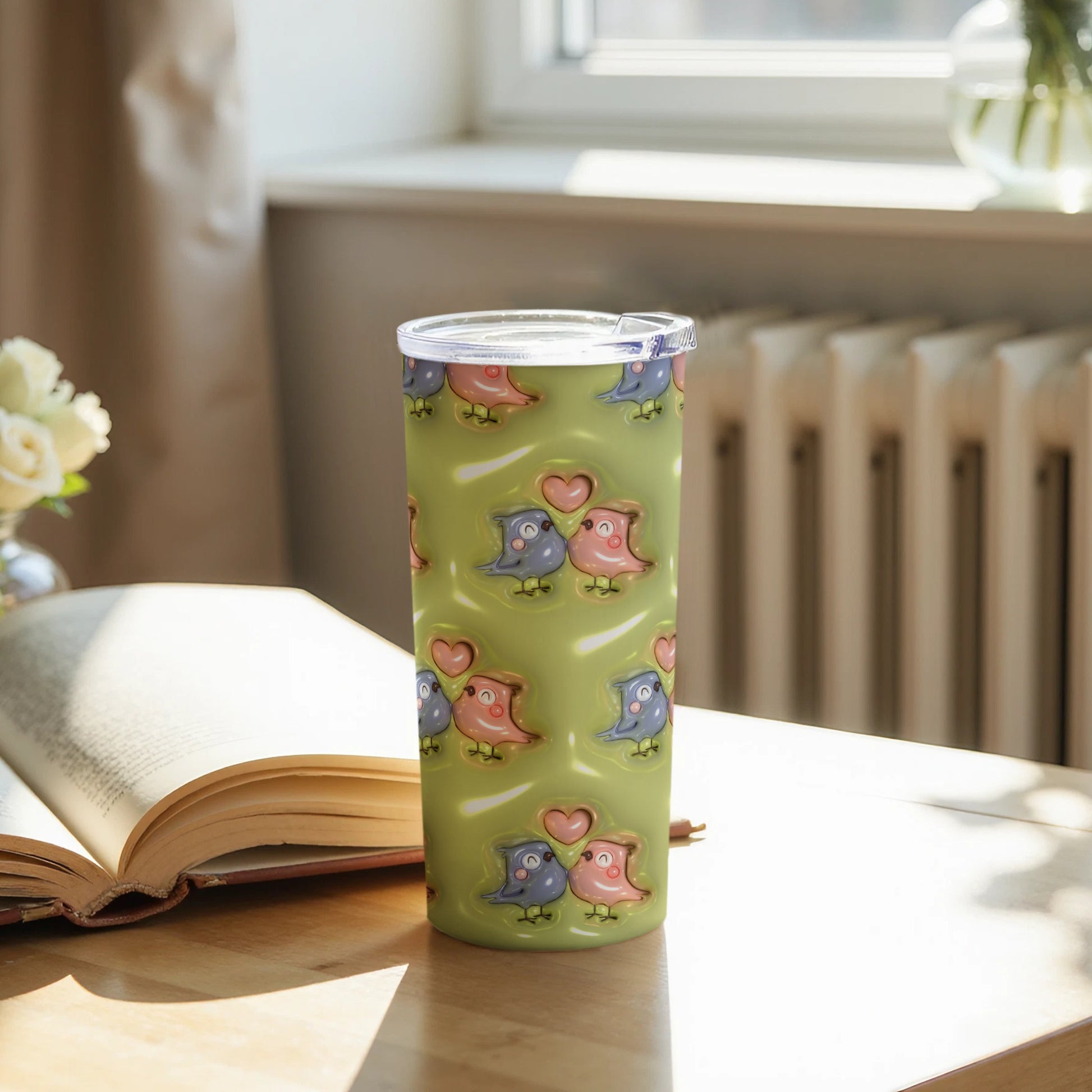 Colorful Birds with Hearts Tumbler for Your Drink