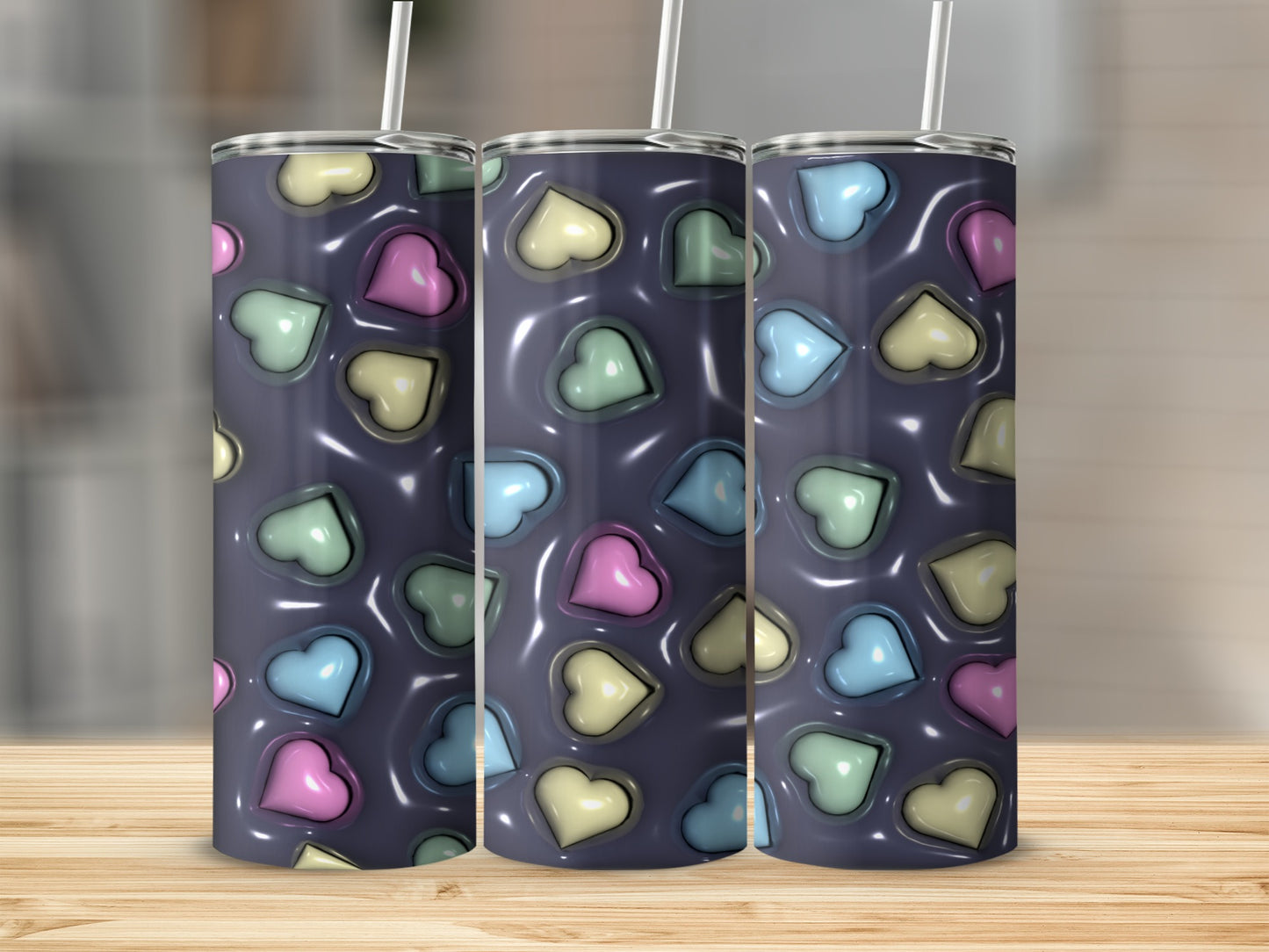 Colorful Heart Patterned Tall Drinkware Design