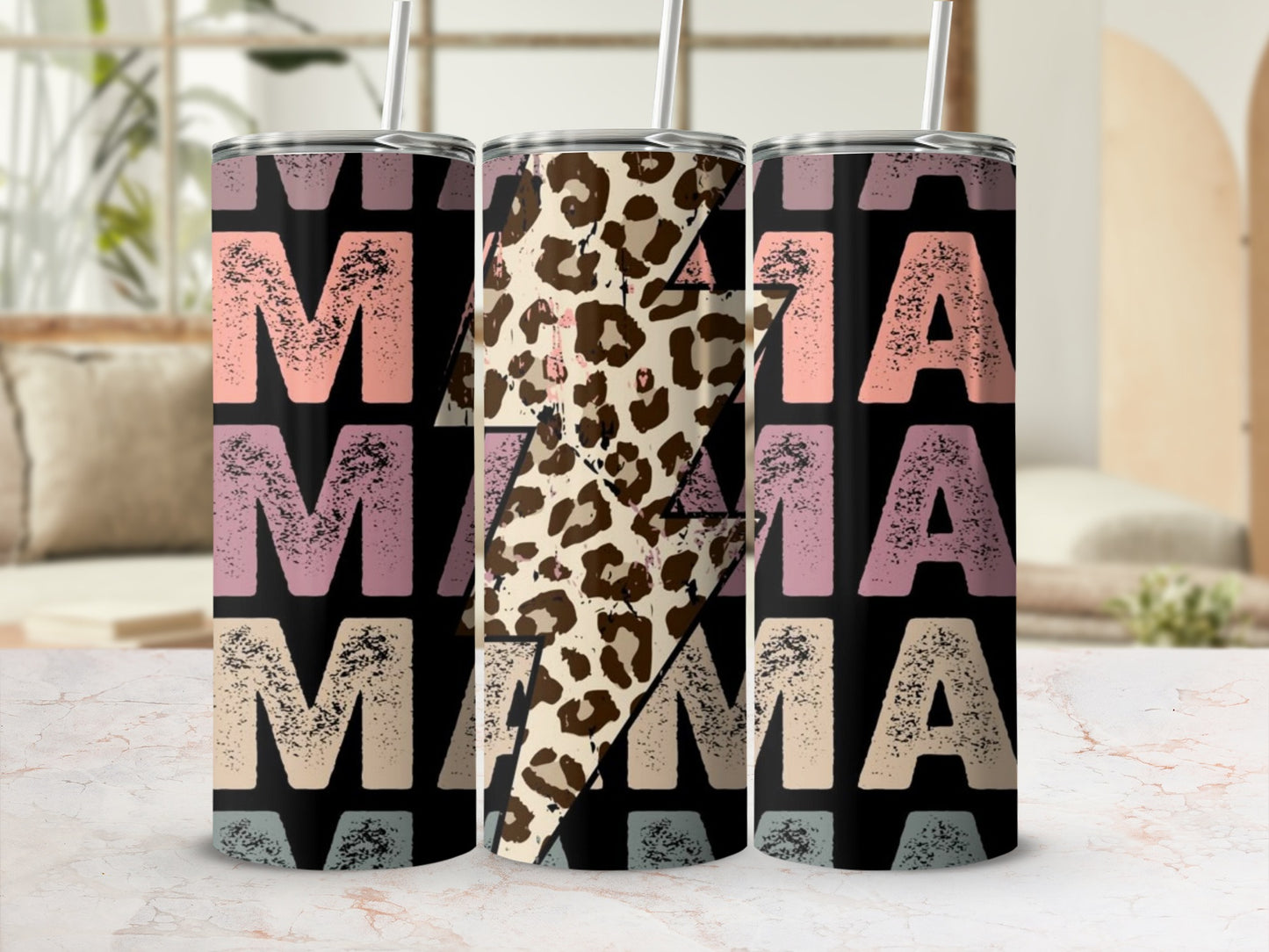 Pink Leopard Lightning Bolt Mama Tumbler Product