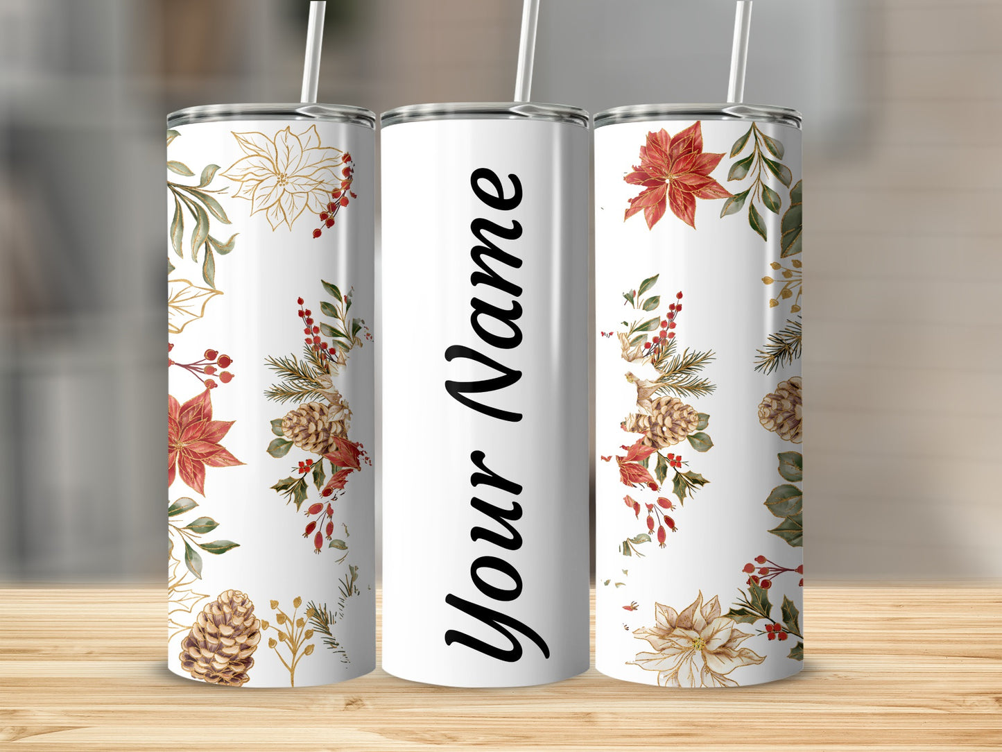 Personalized Reusable Tumbler with Festive Floral Design