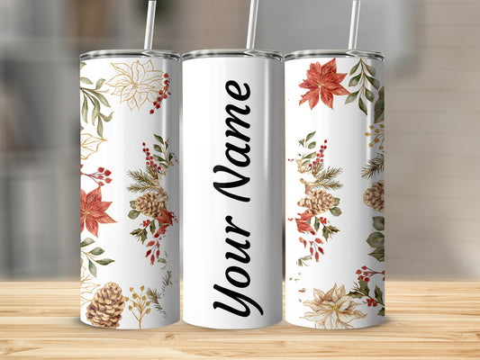 Personalized Reusable Tumbler with Festive Floral Design