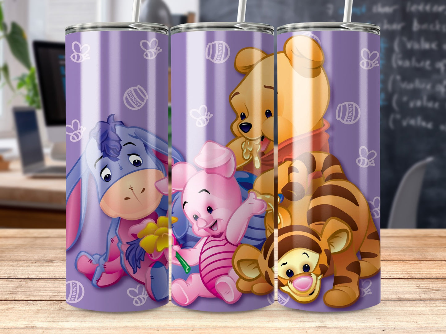 Cute Cartoon Characters on Purple Tumbler