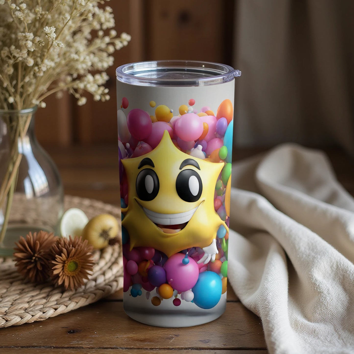 Colorful Smiling Star with Bubbles Tumbler