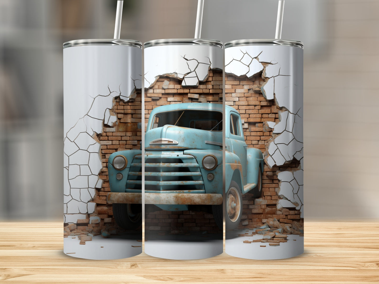 Vintage Truck Crashing Through Wall Art Tumbler Product