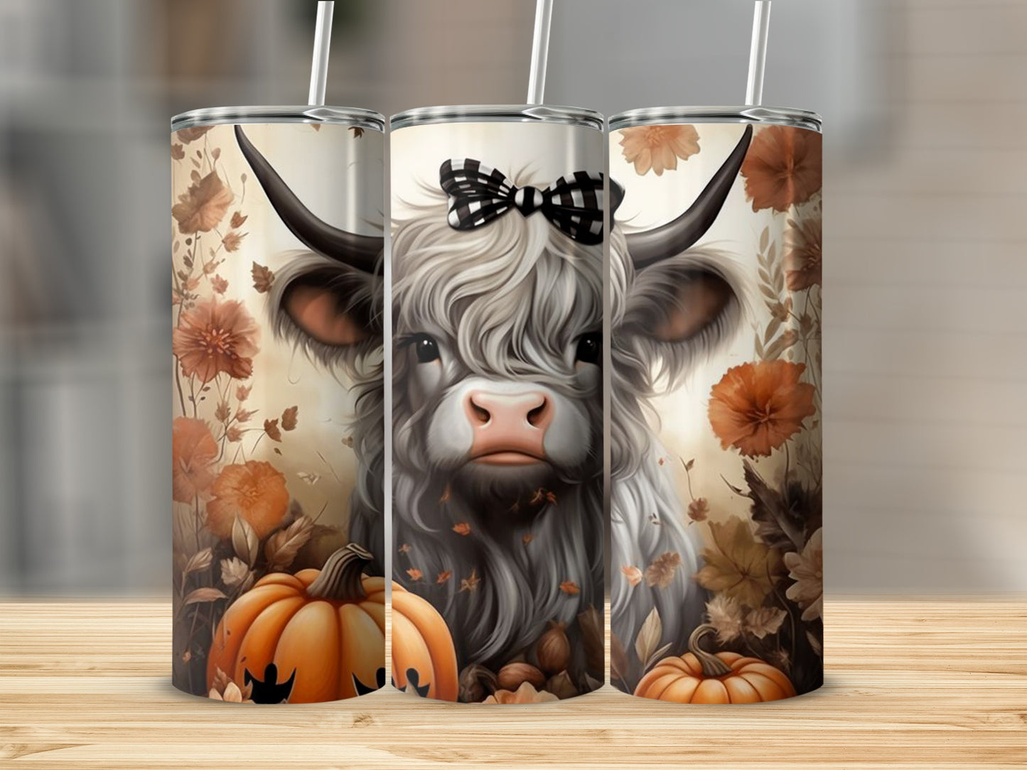 Cute Highland Cow with Pumpkins Autumn Theme Tumbler