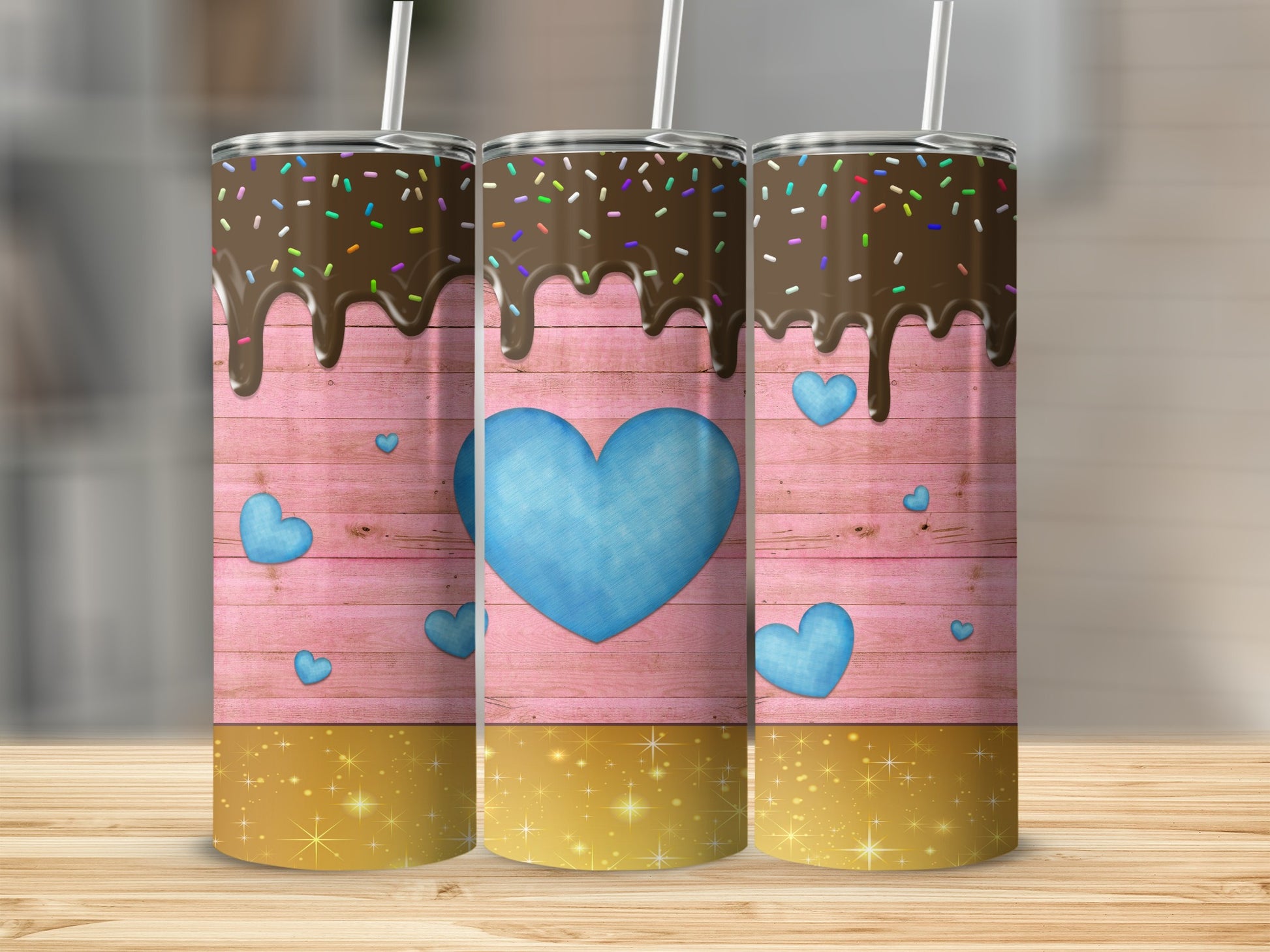Pink and Blue Heart Custom Tumbler Drinkware Cup