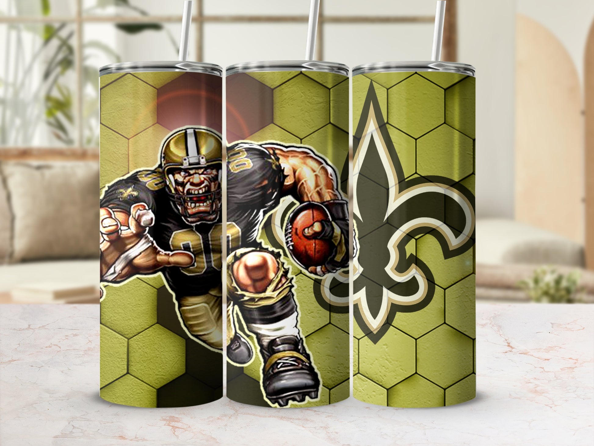 Cartoon Football Player And Fleur De Lis Tumbler