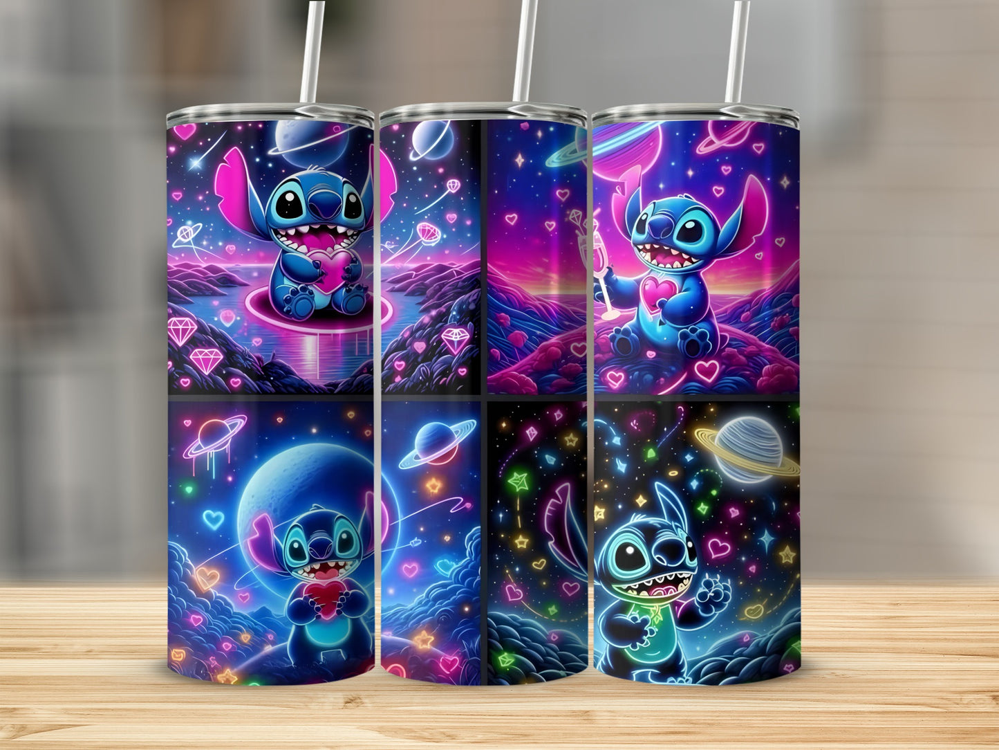 Neon Galactic Stitch Design Insulated Tumbler Cup