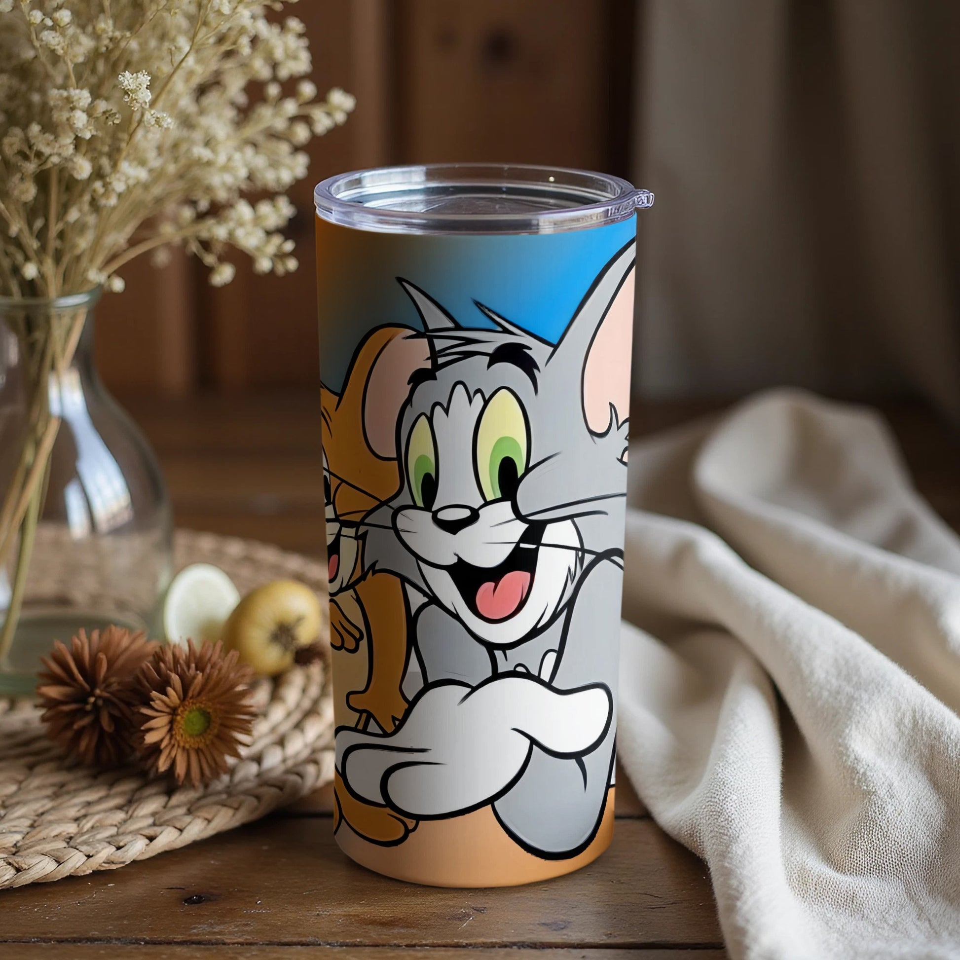 Cartoon Cat and Mouse Tumbler for Fun Beverage Sipping