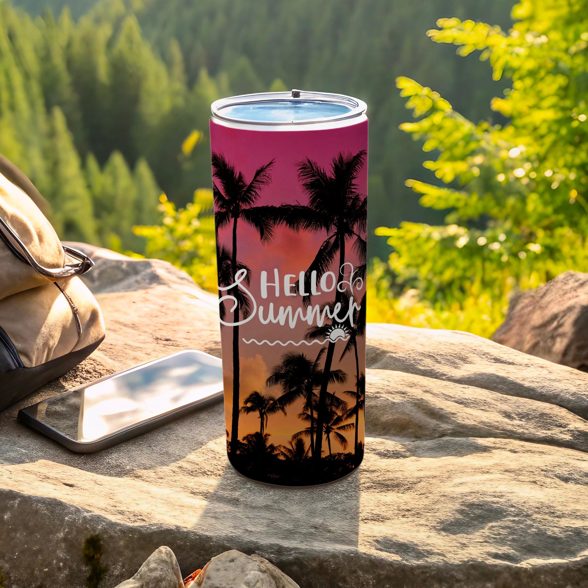 Hello Summer Sunset Palm Tree Design Tropical Tumbler product type