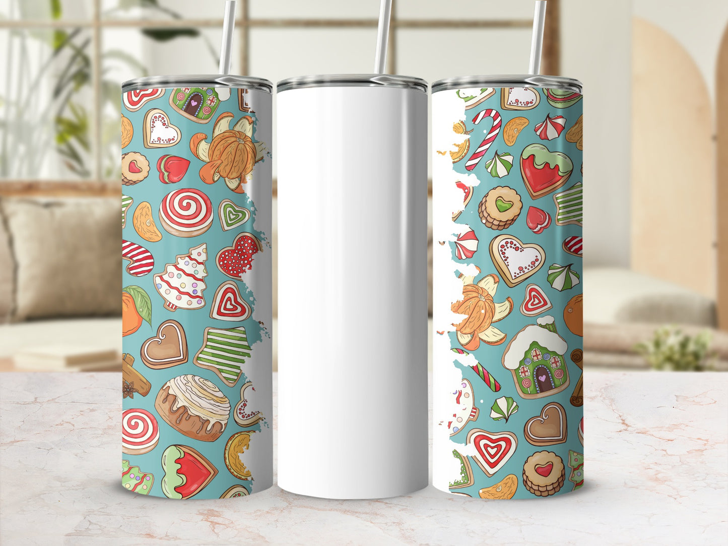 Festive Holiday-Themed Tumbler With Straw Therapy Tool