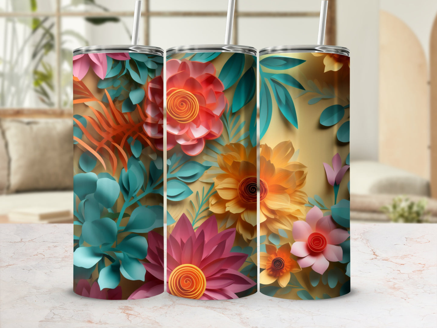 Colorful Floral Pattern Insulated Tumbler drinking cup
