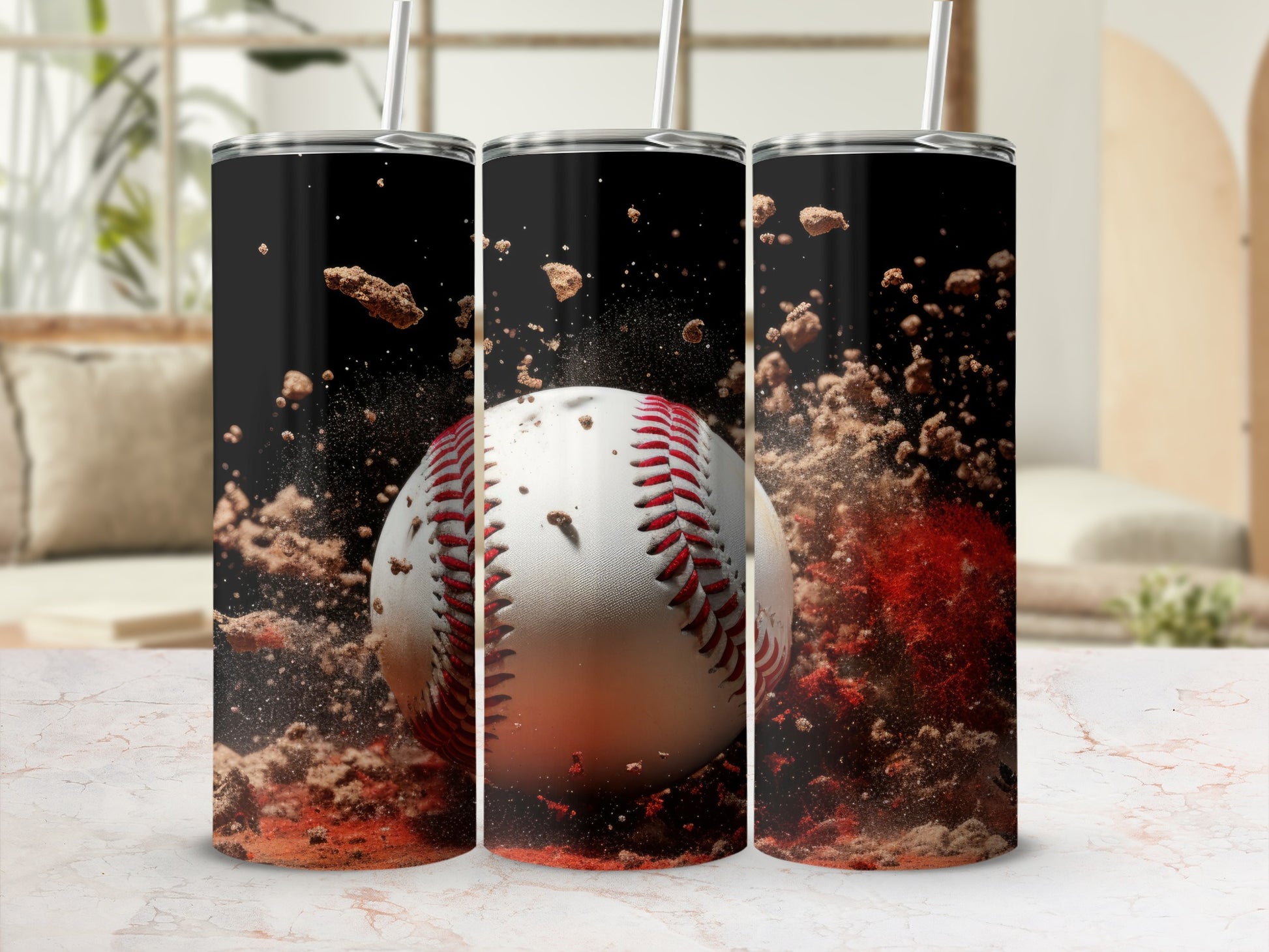 Baseball Exploding through Dirt Design Tumbler