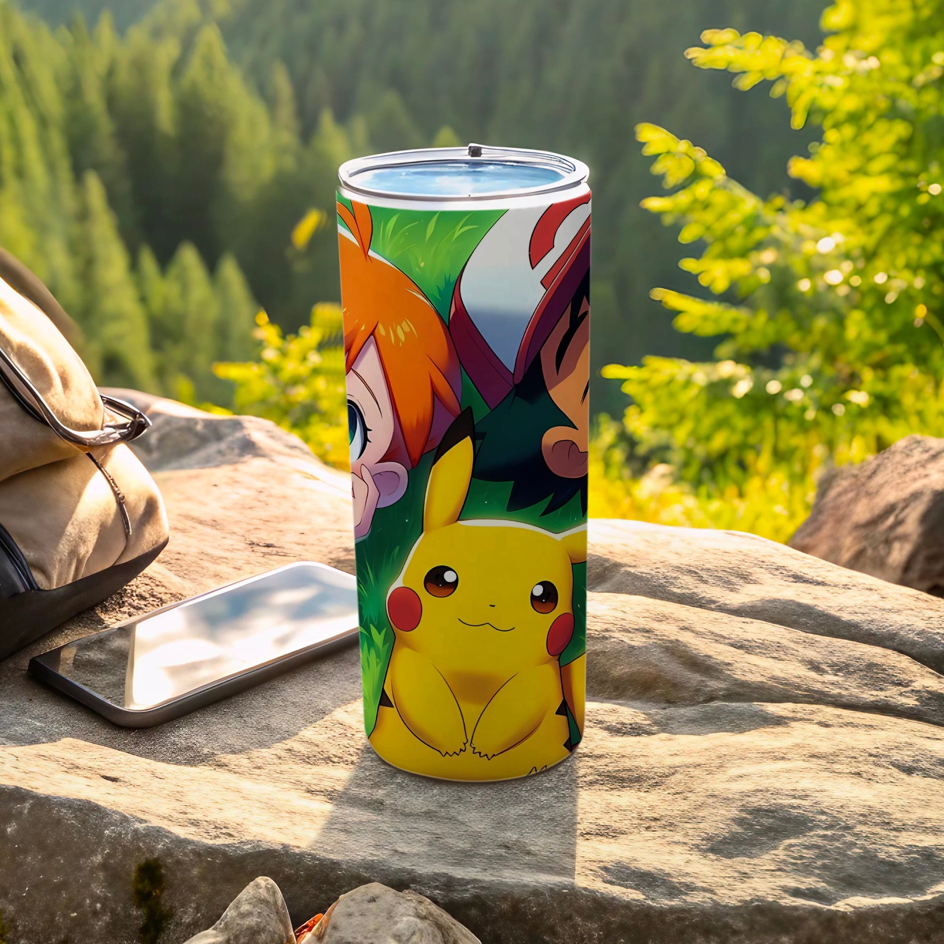 Colorful Anime Pikachu and Friends Travel Tumbler