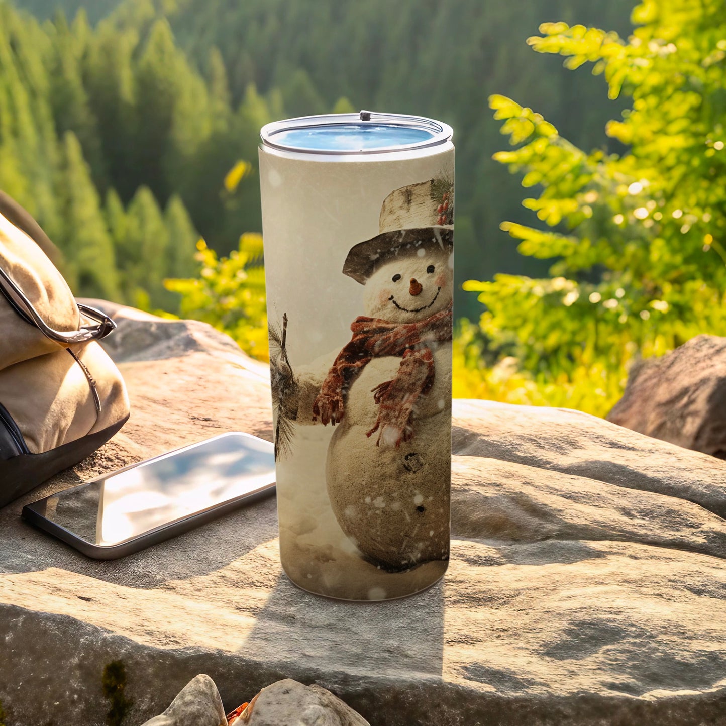Frosty Snowman Scenic Travel Tumbler Winter Design
