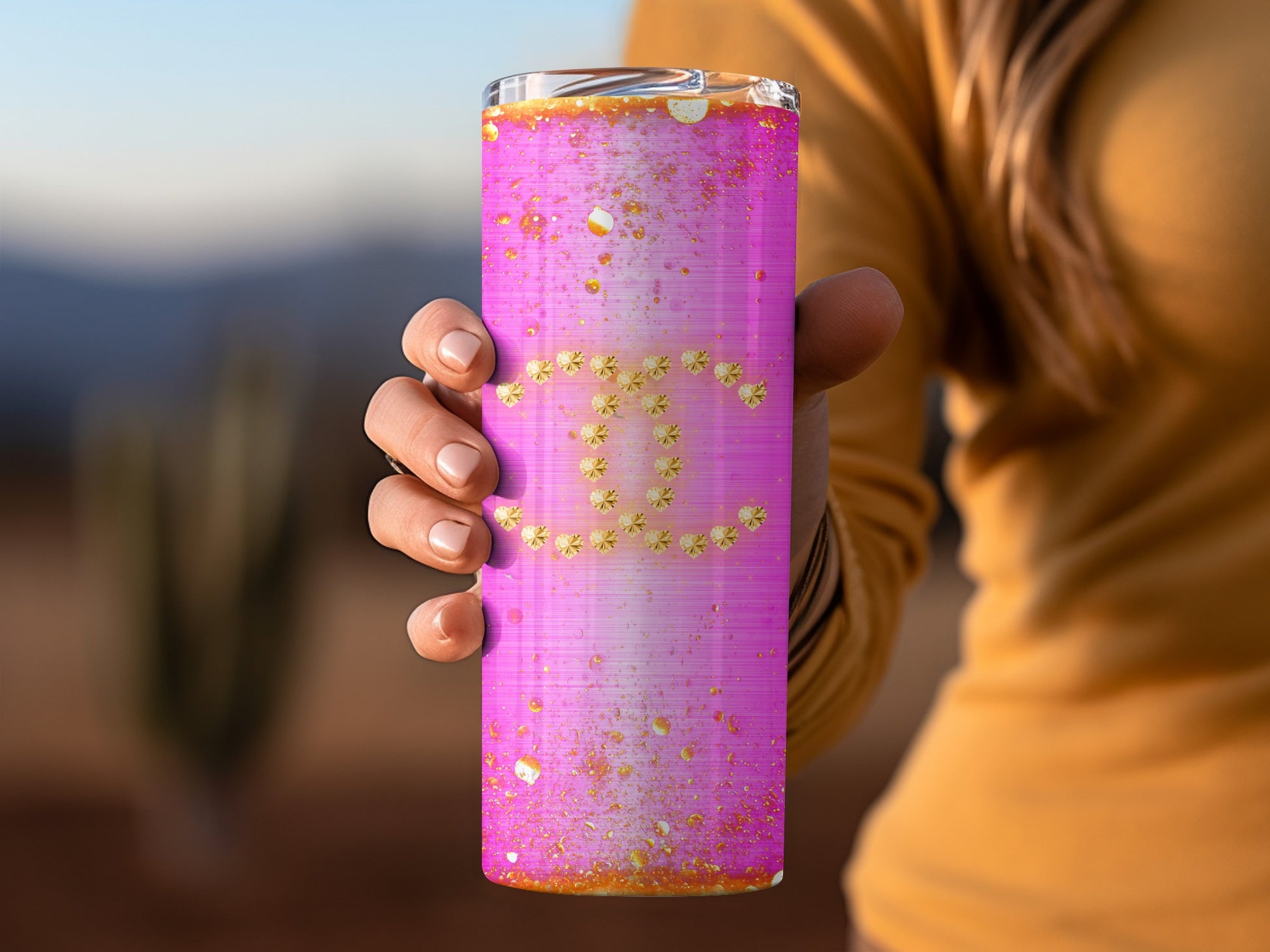 Sparkling Pink Custom Floral Tumbler with Gold Accents