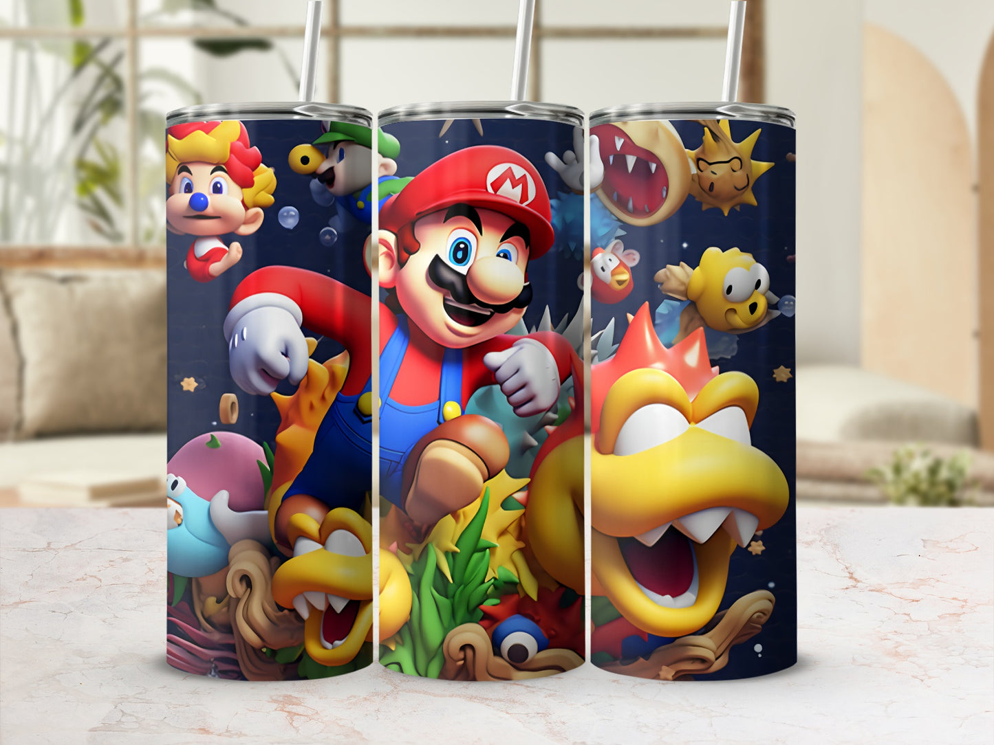 Super Mario Themed Tumbler With Characters Design