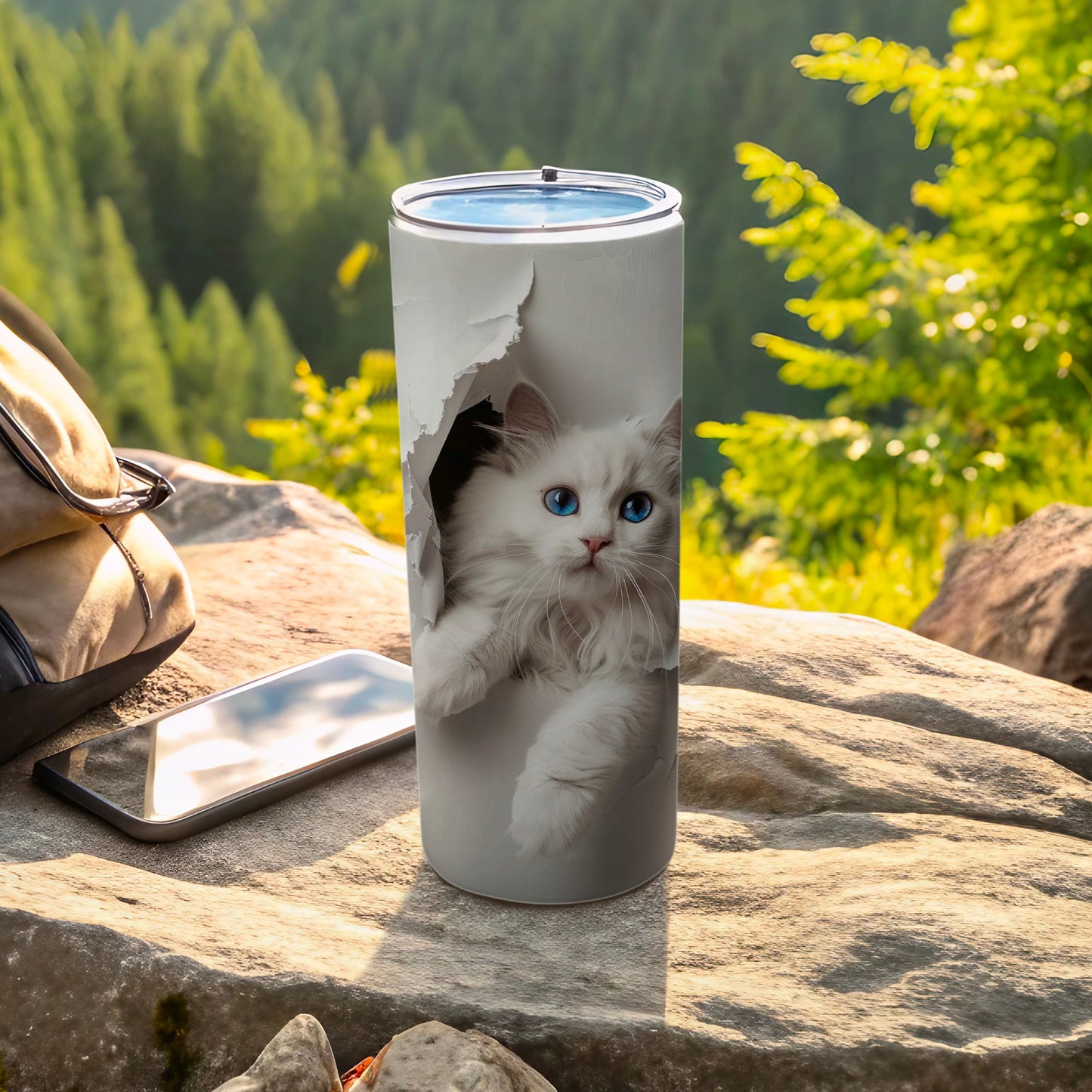 Charming White Fluffy Cat Blue Eyes Tumbler Design product type