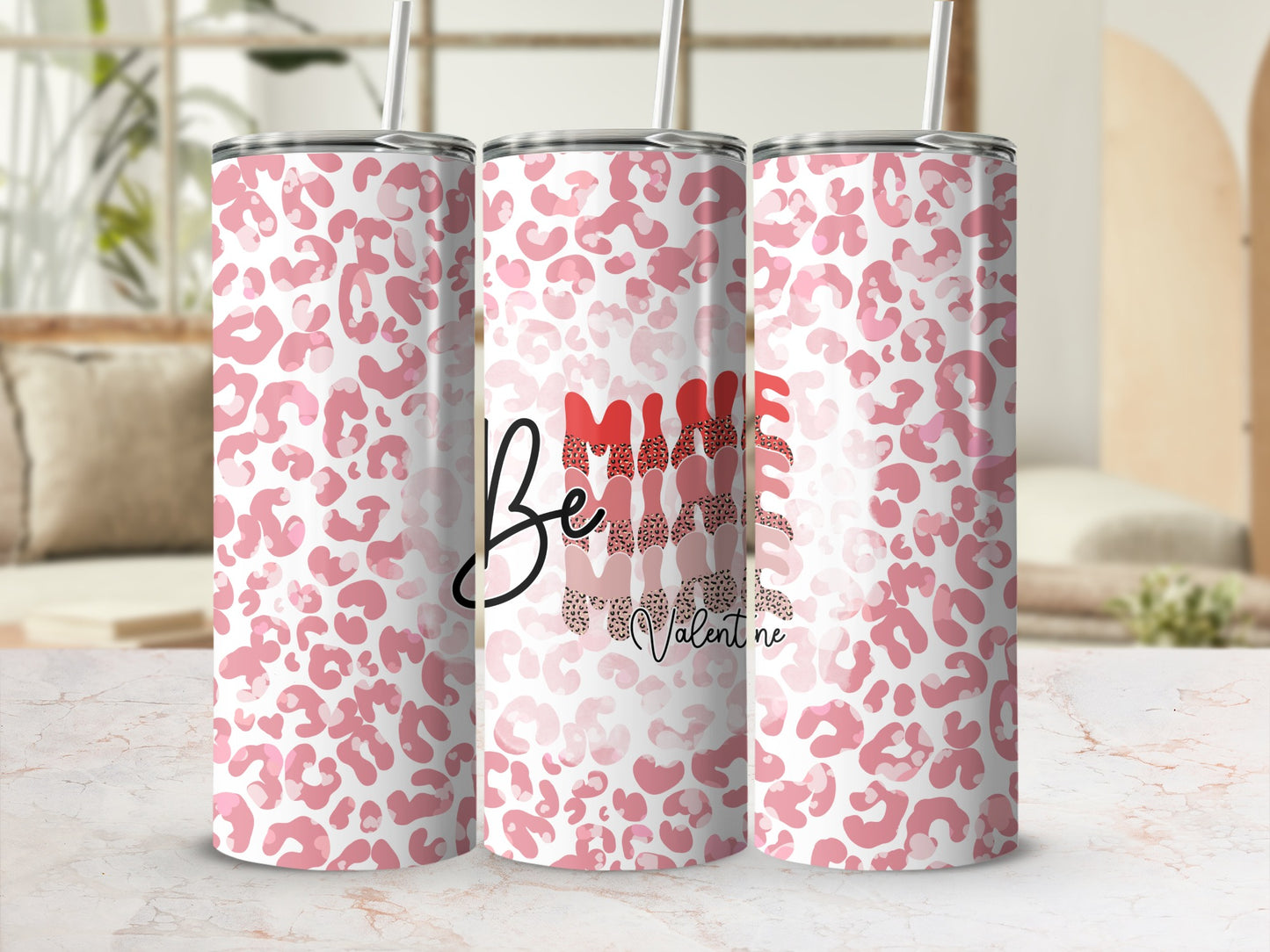 Pink Leopard Print Be Mine Valentine Tumbler