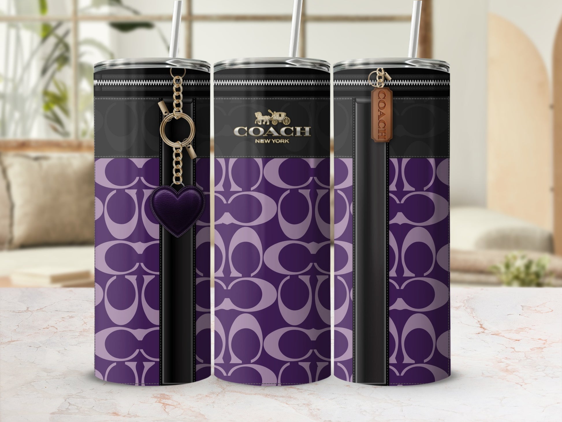Purple Stylish Insulated Tumbler with Charm Accessory