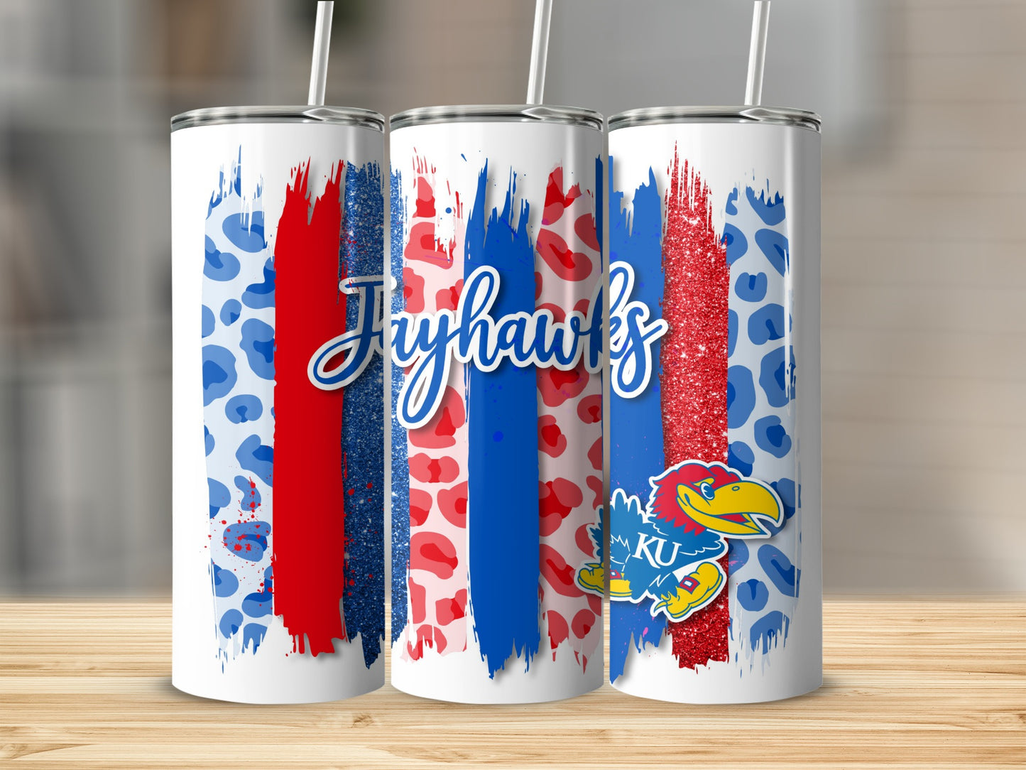 Jayhawks Colorful Stripes With KU Logo Design Tumblers
