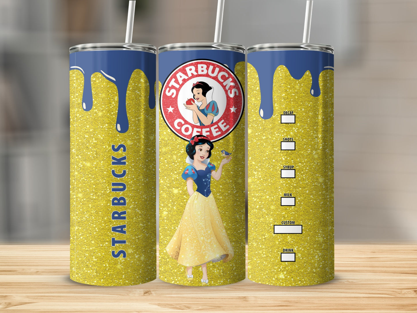 Glitter Snow White Starbucks Coffee Custom Tumbler