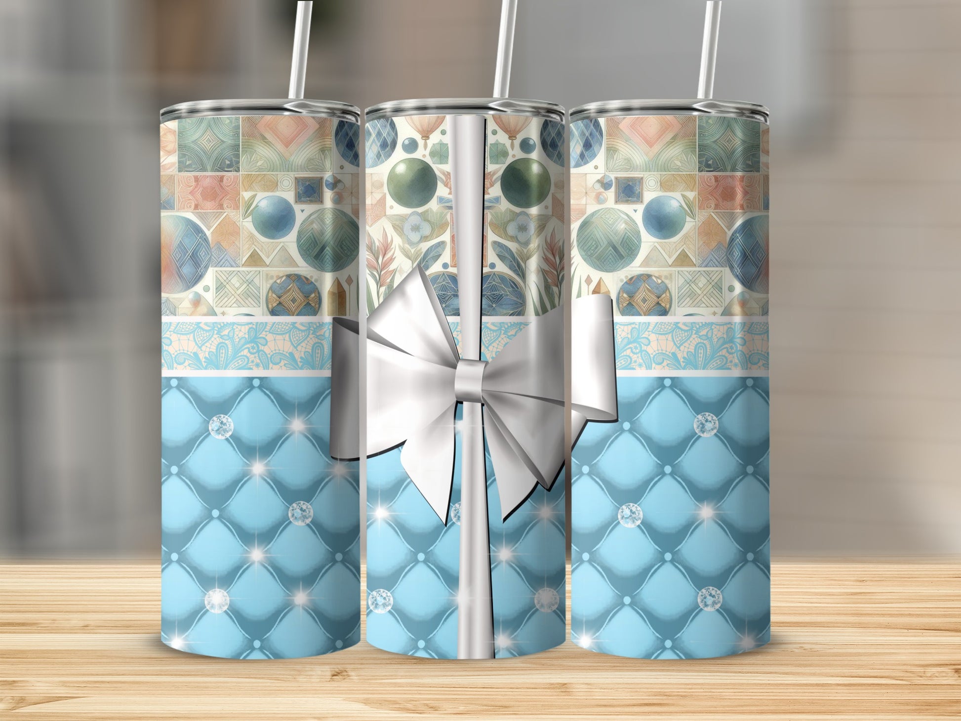 Pastel Patchwork Blue Quilted Diamond Sparkle Tumbler product type