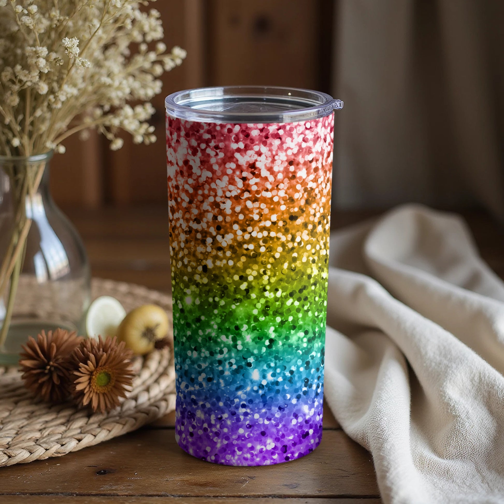 Colorful Rainbow Glitter Insulated Tumbler Product