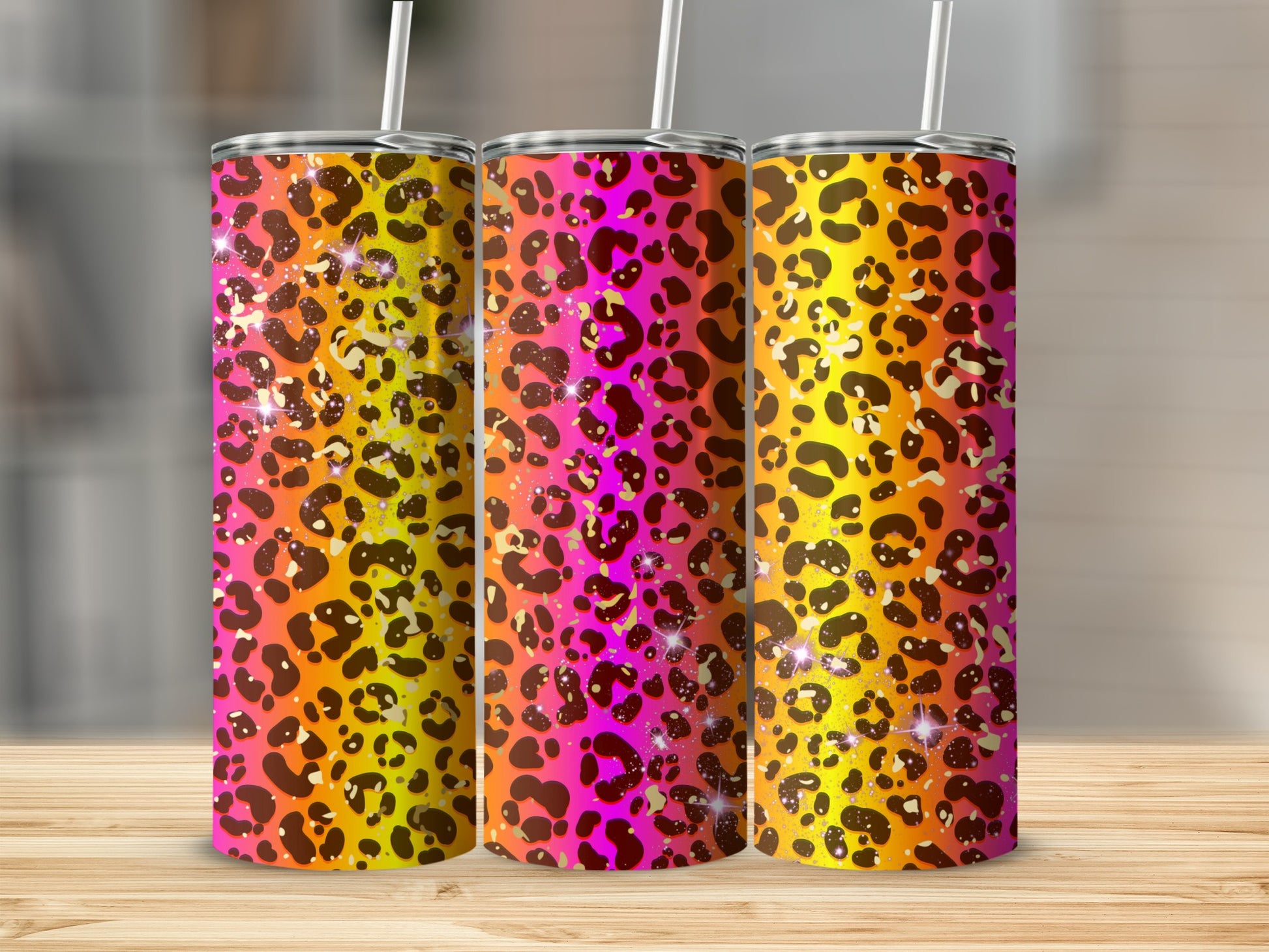 Leopard Print Tumbler with Neon Gradient Colors