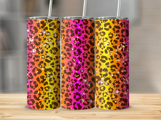 Leopard Print Tumbler with Neon Gradient Colors