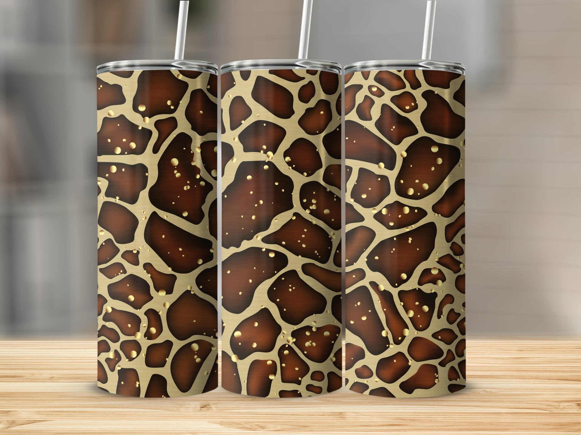 Giraffe Spots Print Tumbler with Straw Drinkware Product