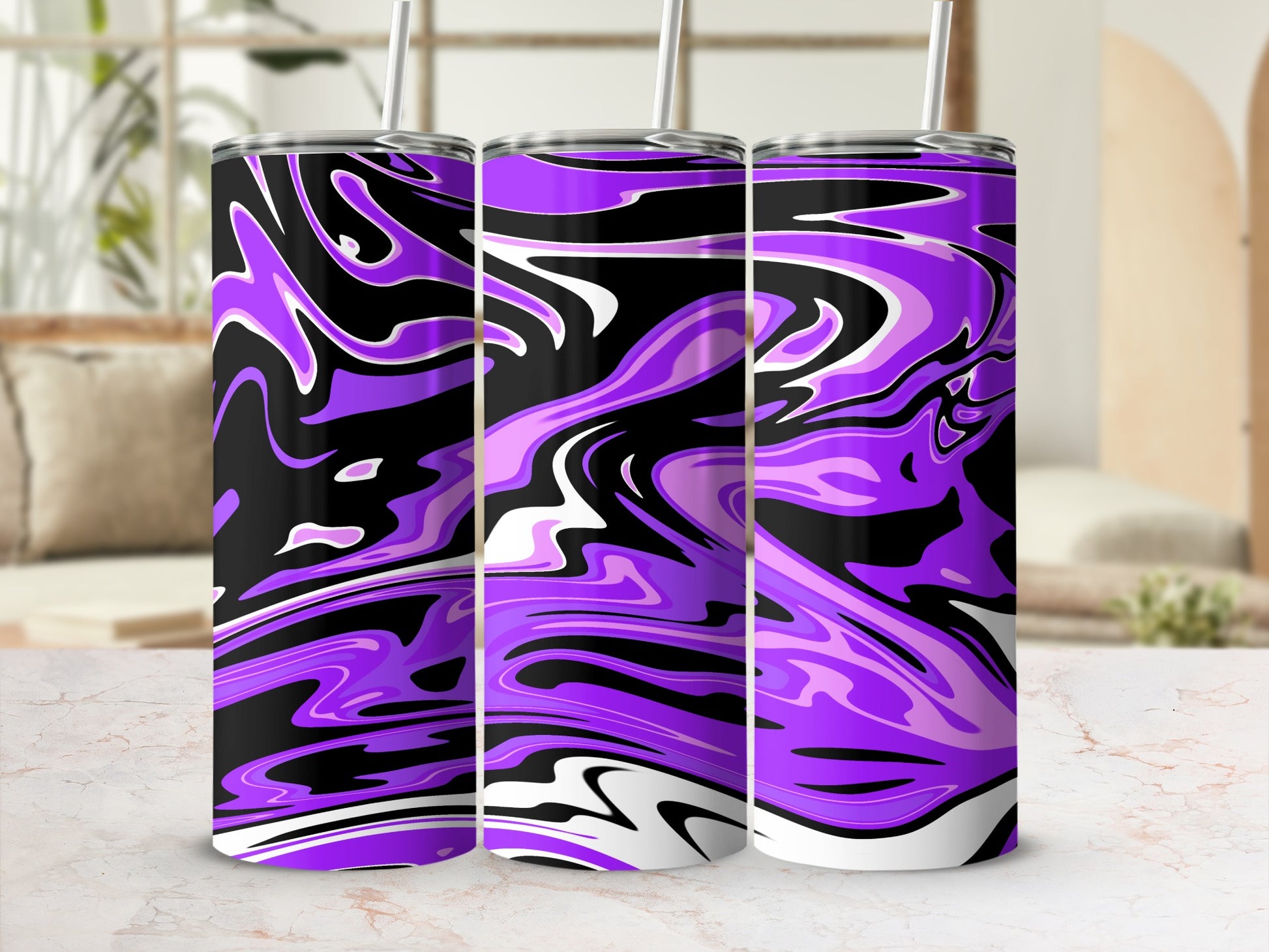 Purple and Black Abstract Swirl Design Tumbler