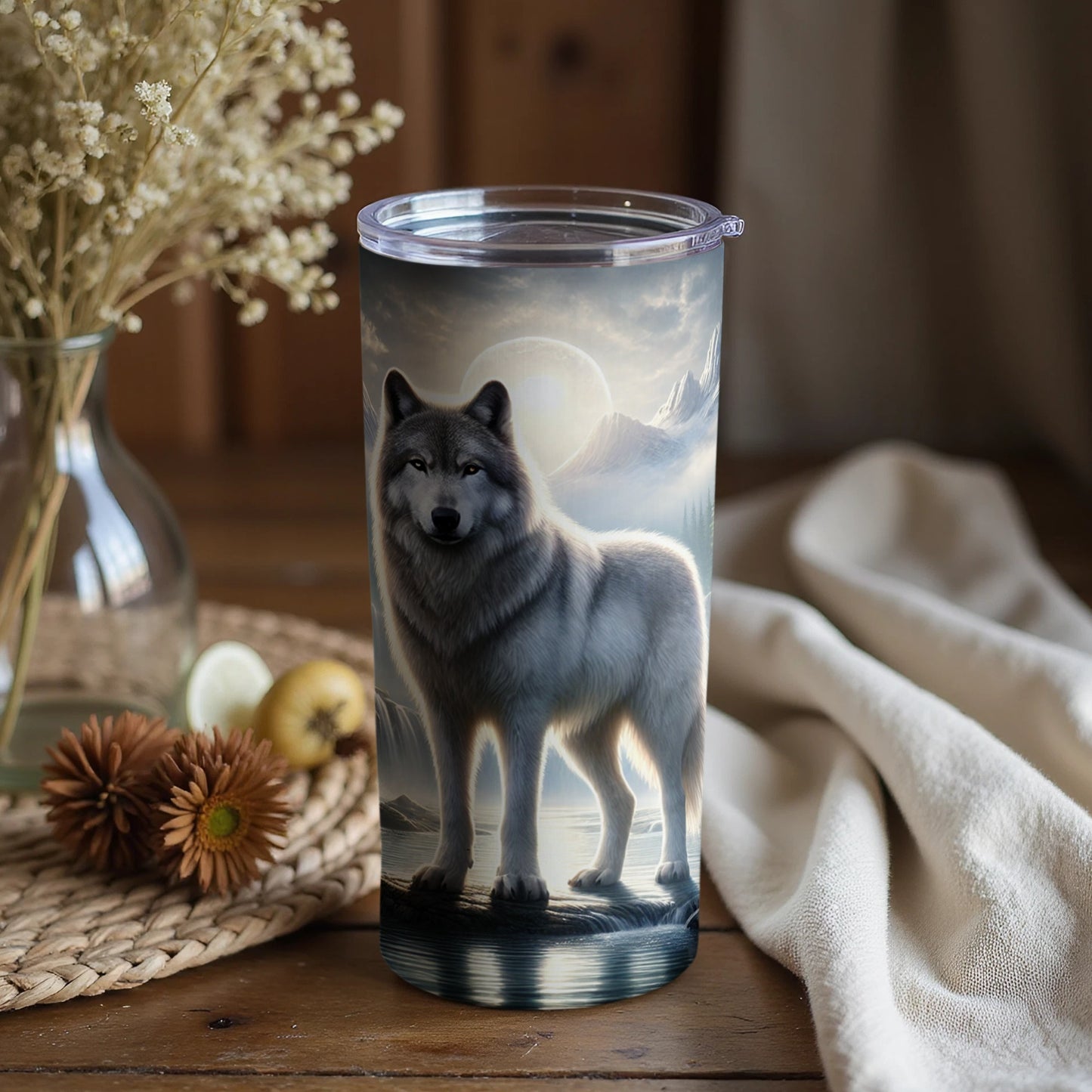 Majestic Wolf in Winter Mountains Tumbler Cup