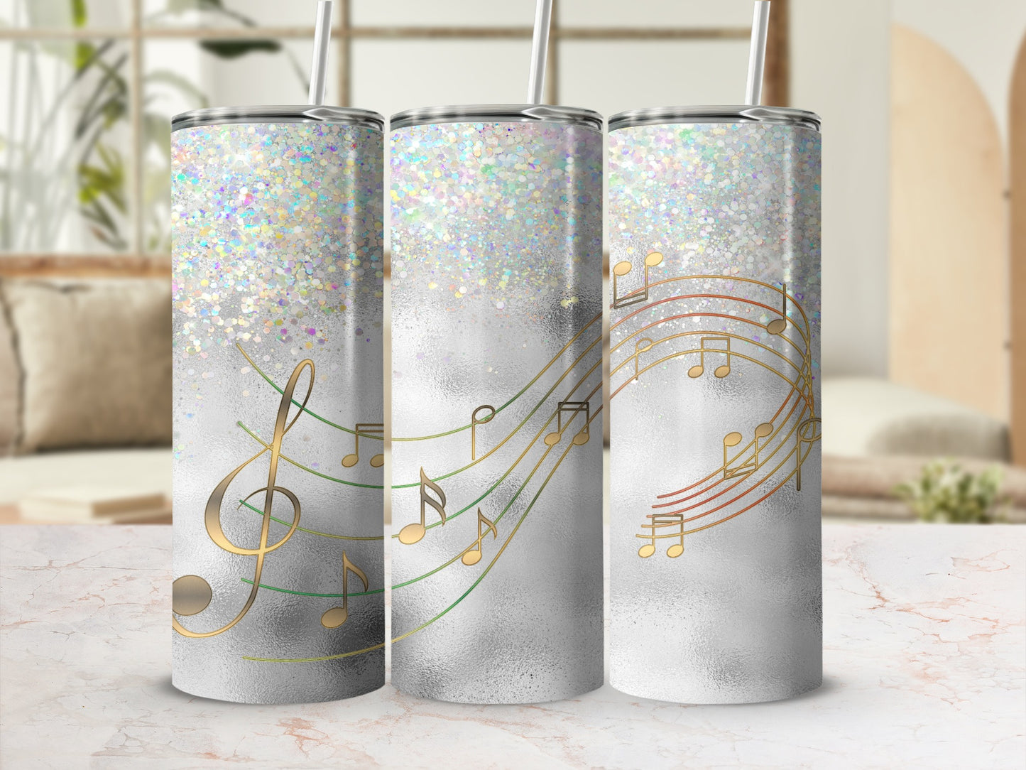 Glitter Music Notes Treble Clef Silver product type