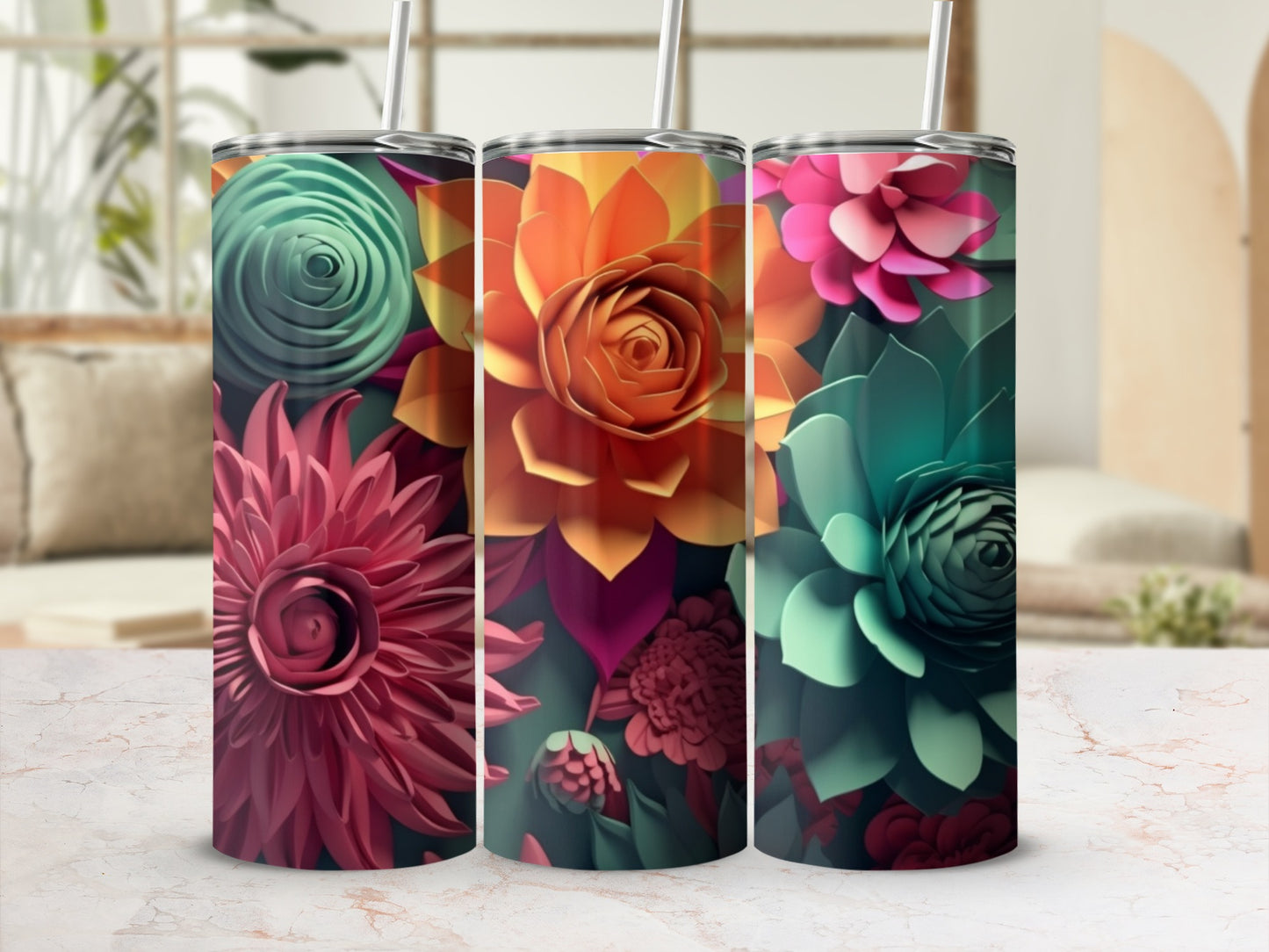 Vibrant Floral Design Insulated Stainless Steel Tumblers