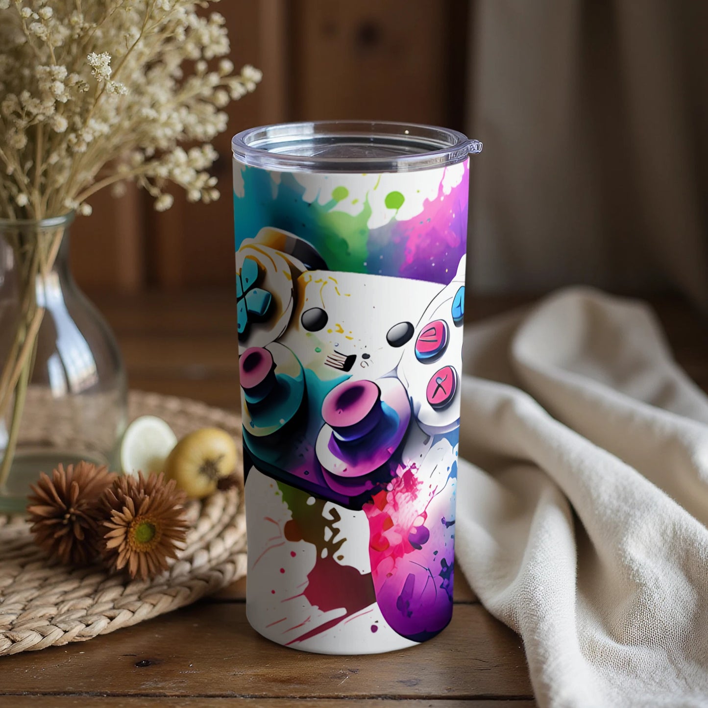 Colorful Gaming Controller Art Design Tumbler
