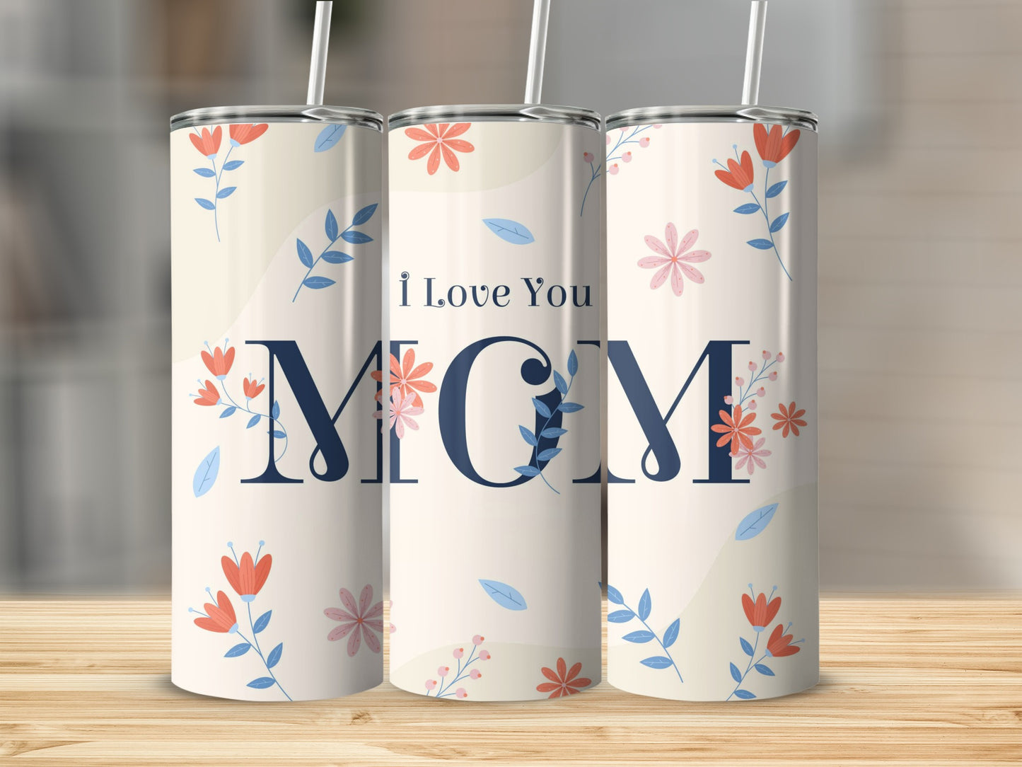 I Love You Mom Floral Design Tumbler 20oz Cup Gift